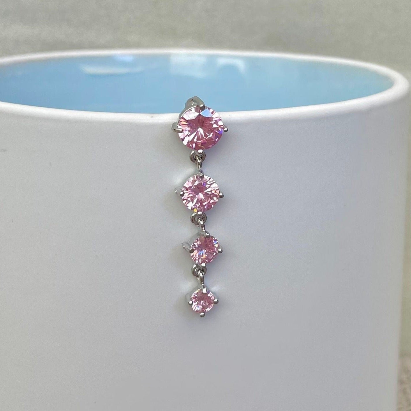 Fioren Crystal Belly Button Ring-Belly Button Rings-Silver/Pink CZs-Elara Body Jewelry