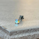 Flat Back Stud Piercing (16G or 18G | 8mm | Titanium | Multiple Color Options)-Cartilage Earring-16G-Silver | Aurora CZ-Elara Body Jewelry