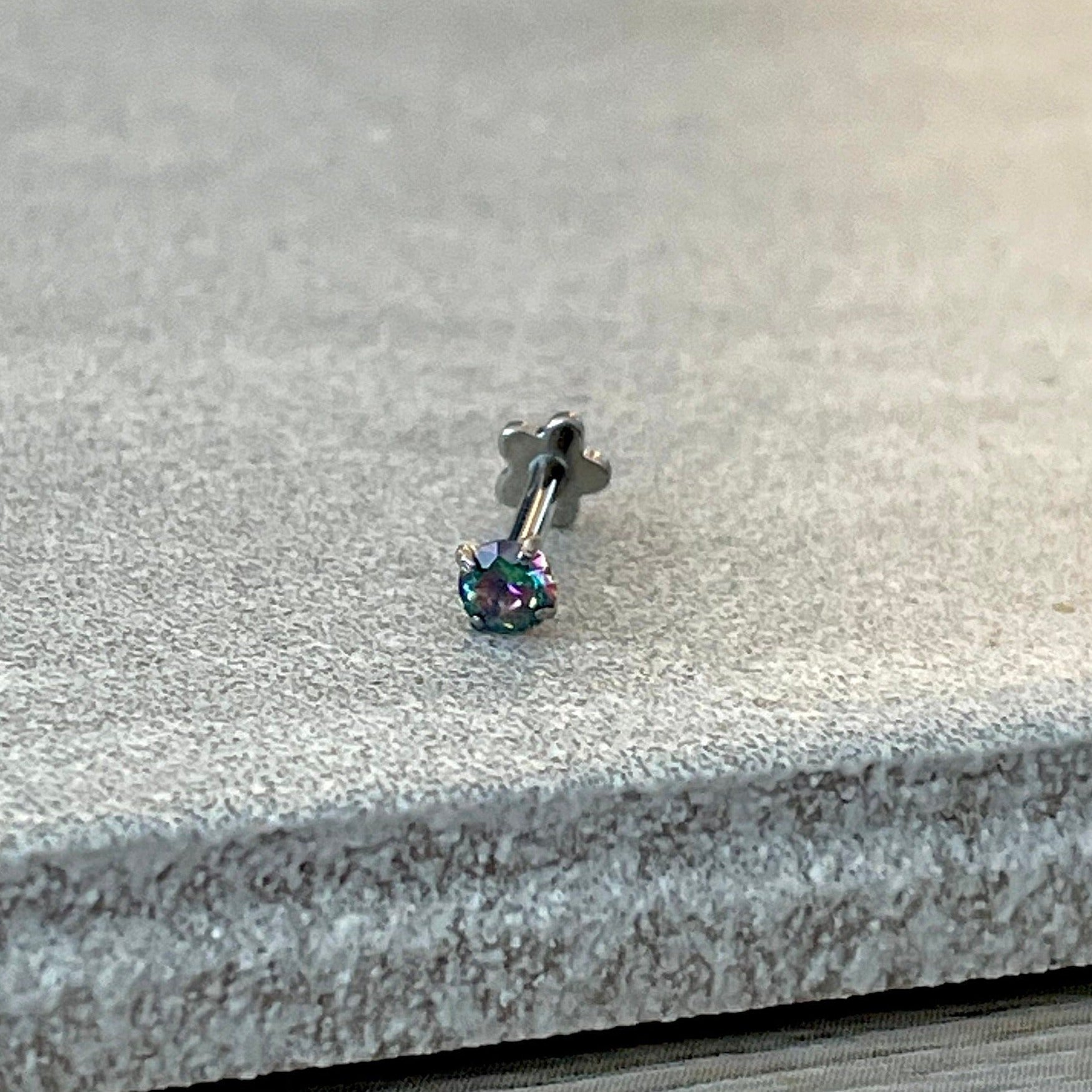 Flat Back Stud Piercing (16G or 18G | 8mm | Titanium | Multiple Color Options)-Cartilage Earring-16G-Silver | Dark Aurora-Elara Body Jewelry