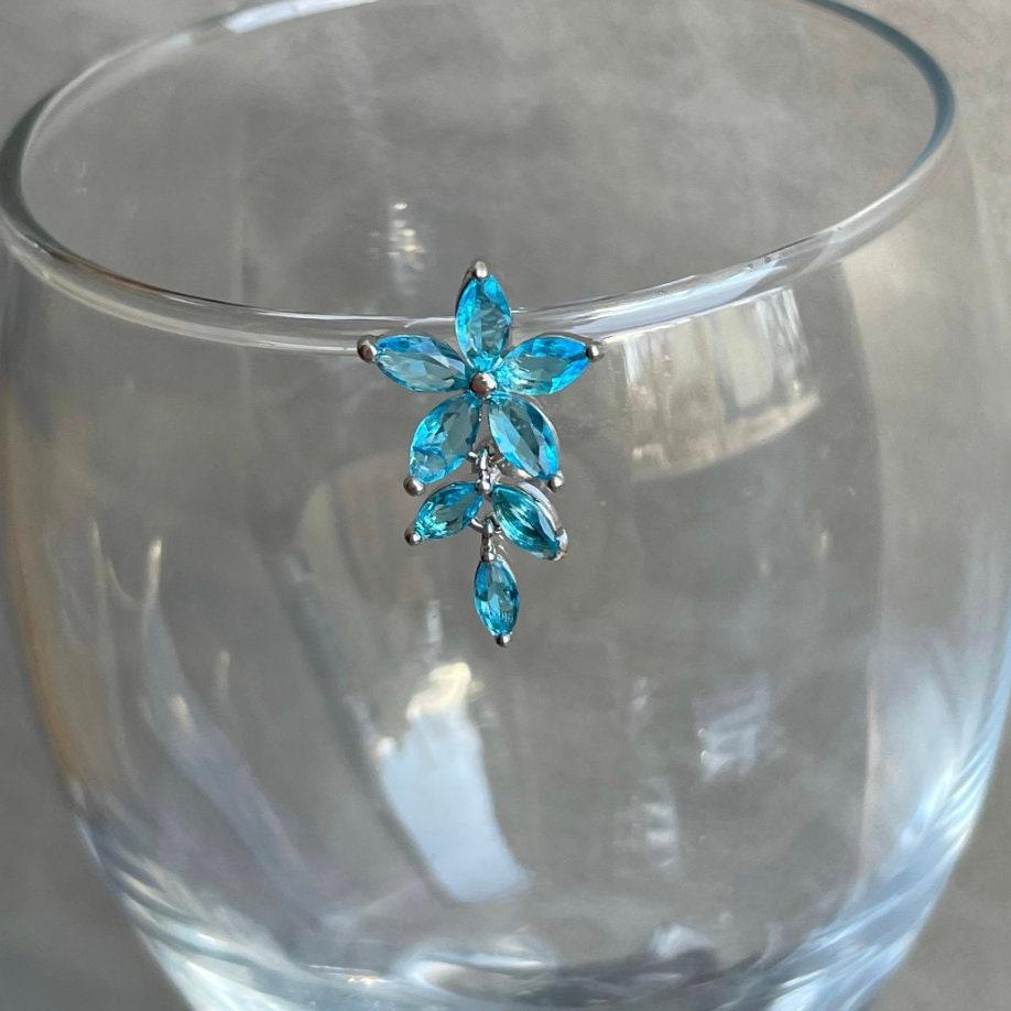 Floreline Belly Button Ring-Belly Button Rings-Silver/Aqua CZs-Elara Body Jewelry