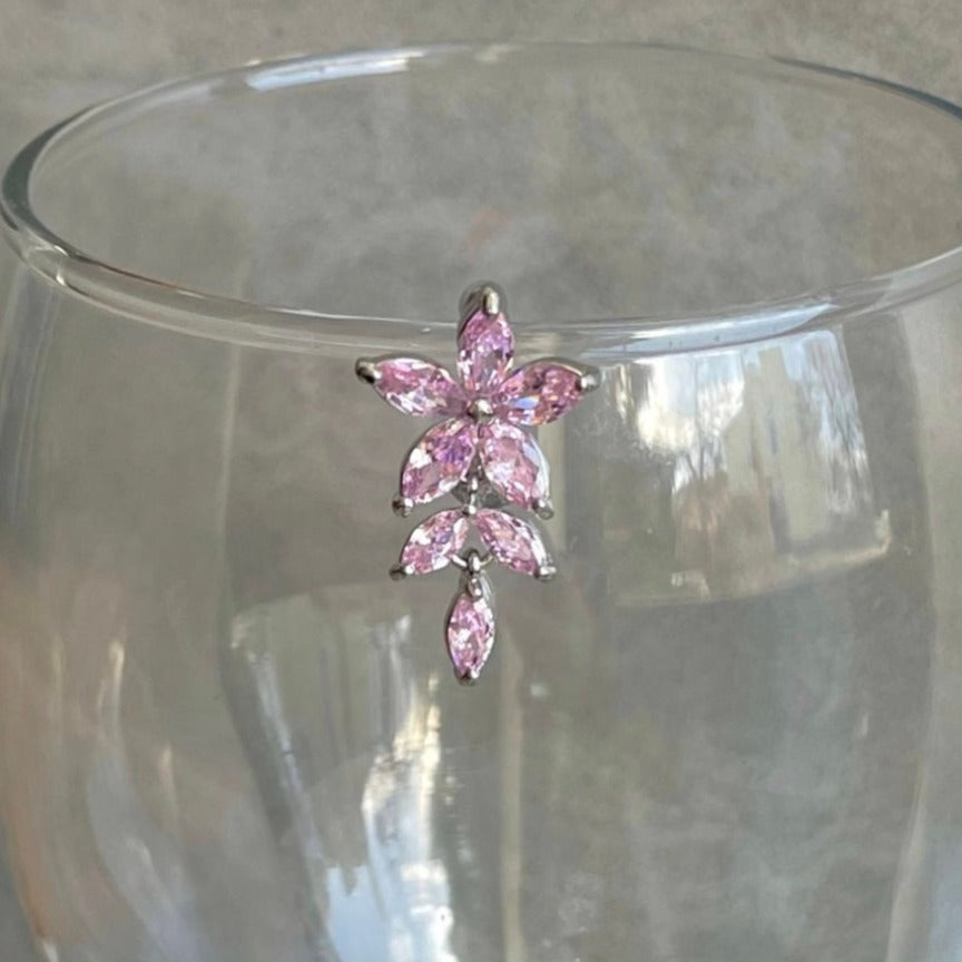 Floreline Belly Button Ring-Belly Button Rings-Silver/Pink CZs-Elara Body Jewelry