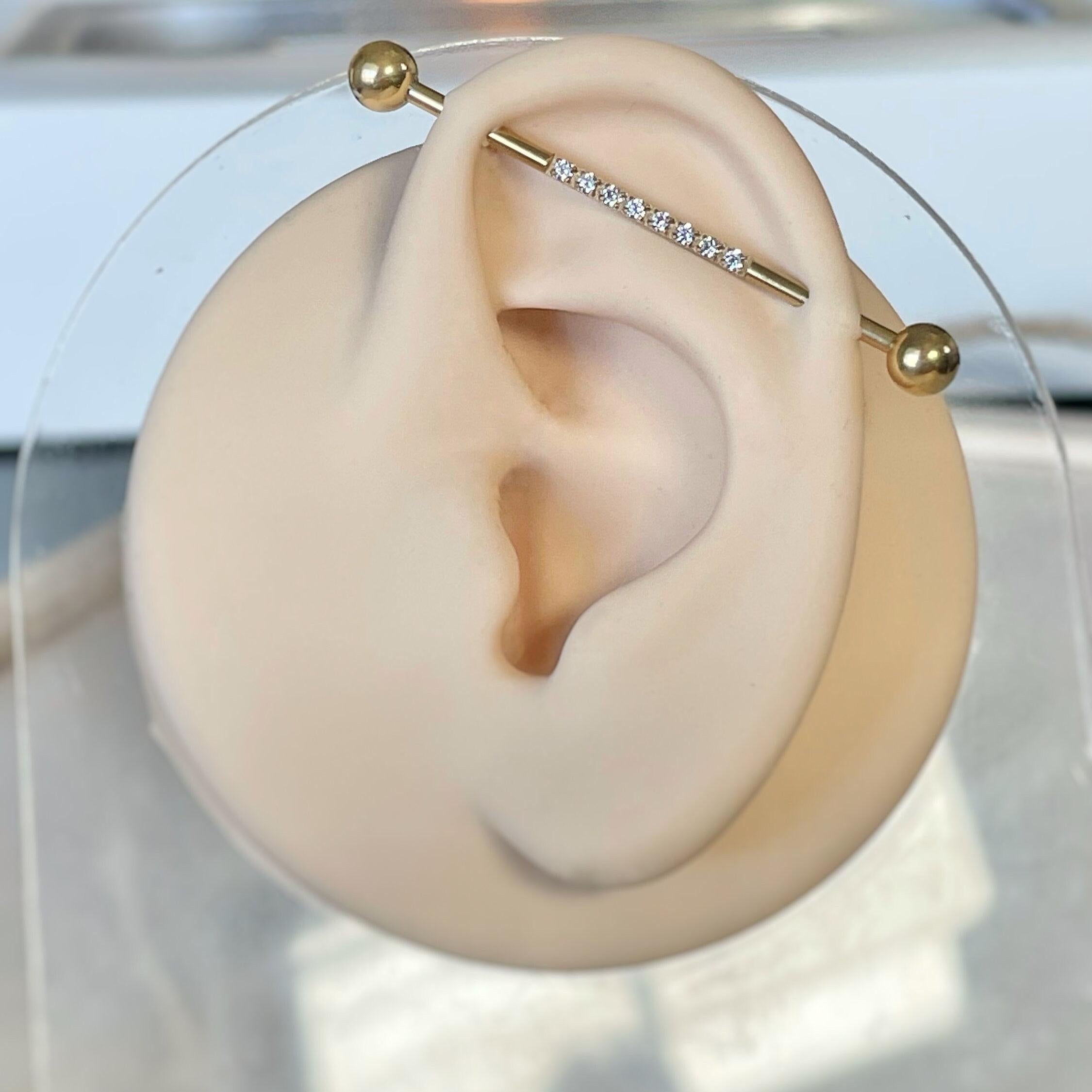 Gold Halo Industrial Piercing-Industrial Barbell-Elara Body Jewelry