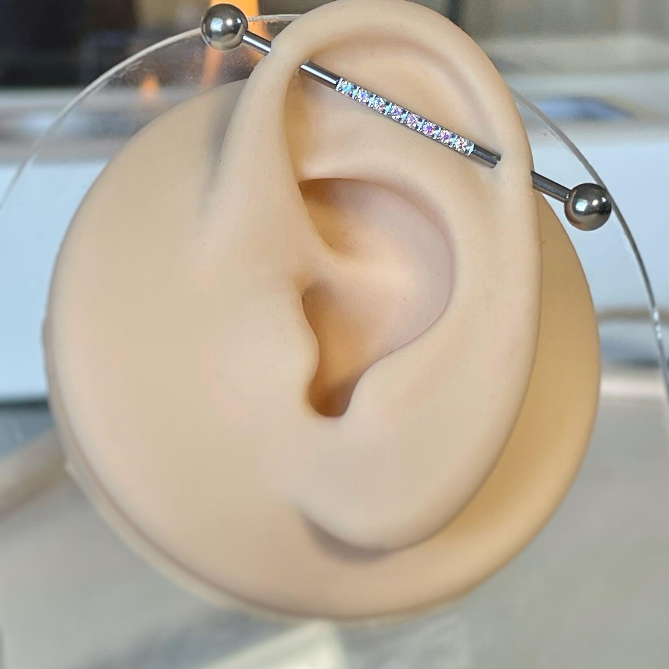 Gold Halo Industrial Piercing-Industrial Barbell-Elara Body Jewelry