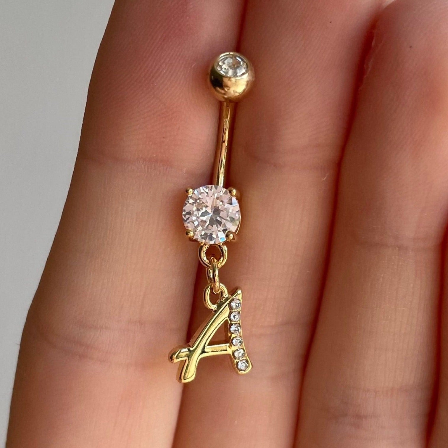 Gold Initial Belly Button Ring-Belly Button Rings-Elara Body Jewelry