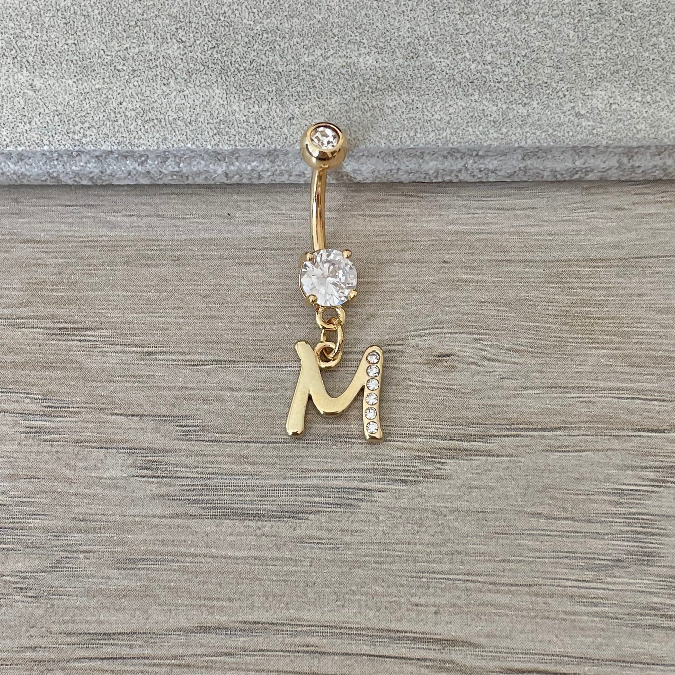 Gold Initial Belly Button Ring-Belly Button Rings-Elara Body Jewelry
