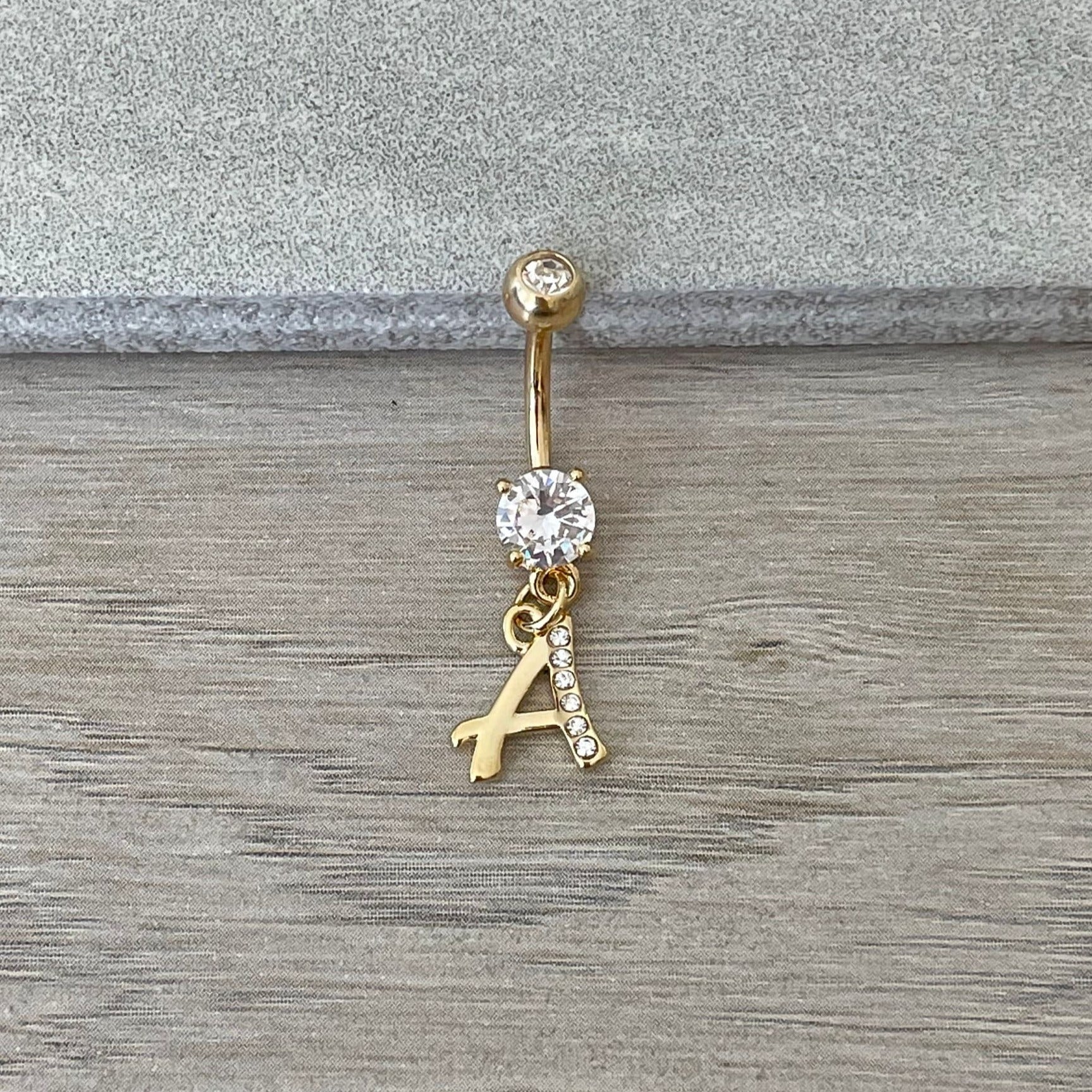 Gold Initial Belly Button Ring-Belly Button Rings-Elara Body Jewelry