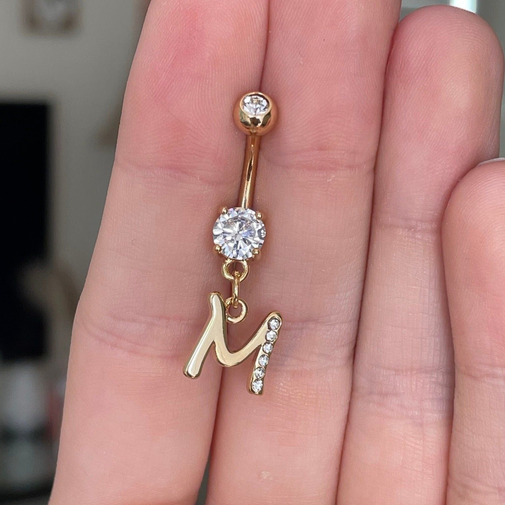 Gold Initial Belly Button Ring-Belly Button Rings-Elara Body Jewelry