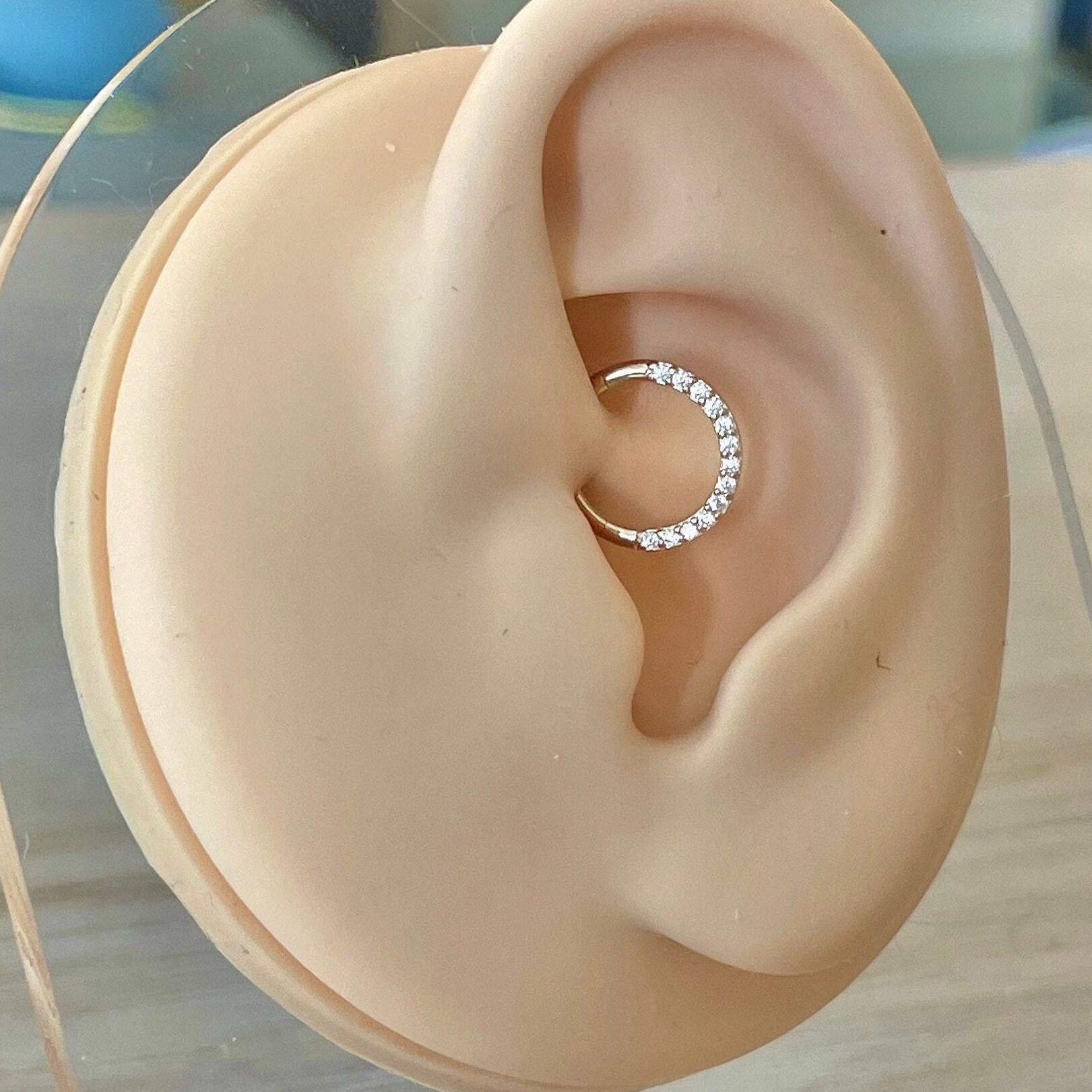 Golden Halo Daith Earring-Daith Earring-6mm Diameter-Yellow Gold-Elara Body Jewelry