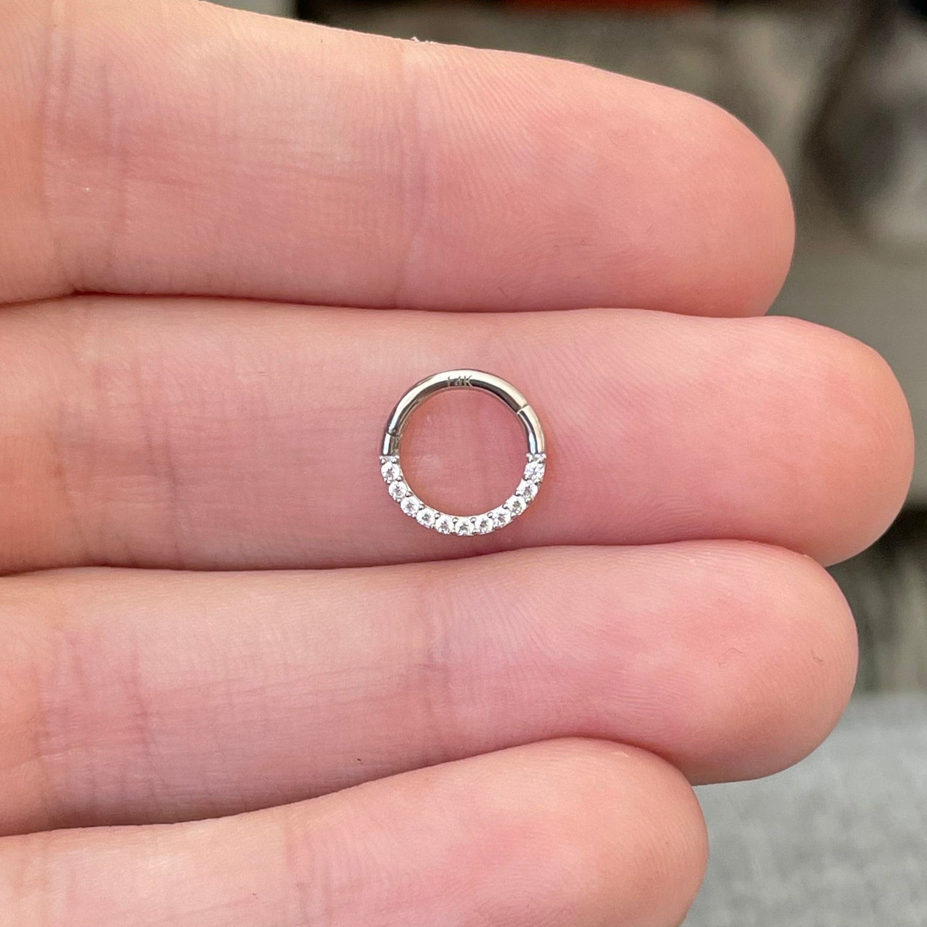 Golden Halo Septum Ring-Septum Ring-6mm Diameter-White Gold-Elara Body Jewelry