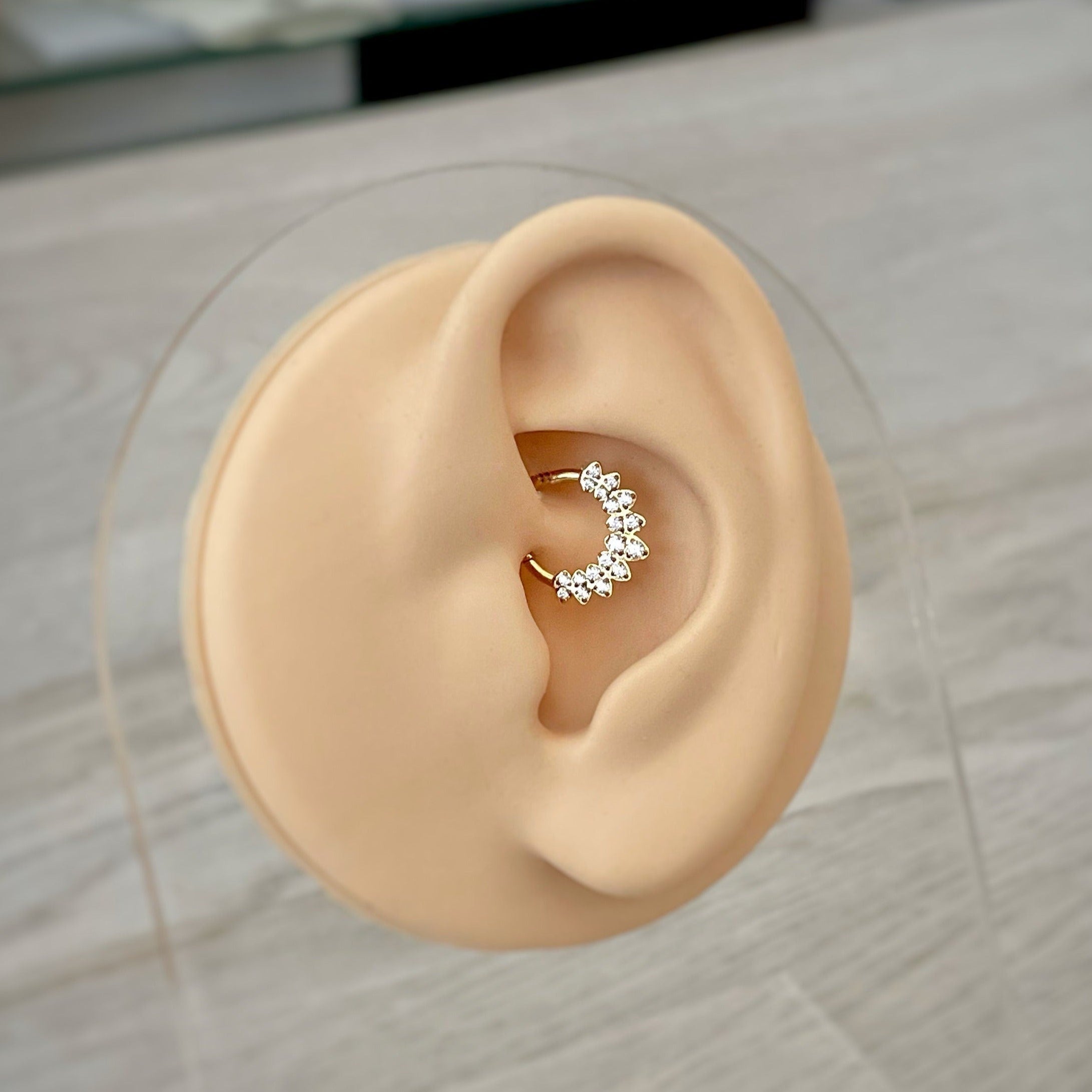 Halo de Celeste Daith Earring-Daith Earring-Gold/Clear CZs-8mm Inner Diameter-Elara Body Jewelry