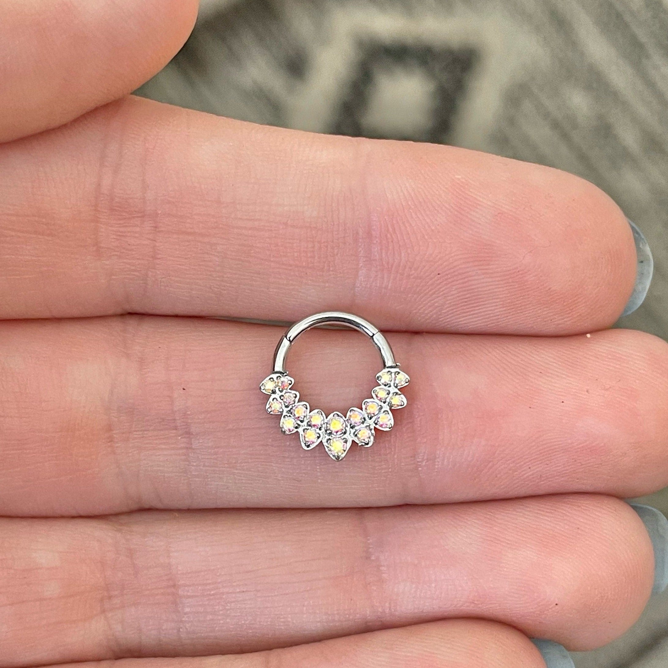 Halo de Celeste Daith Earring-Daith Earring-Silver/Aurora CZs-8mm Inner Diameter-Elara Body Jewelry