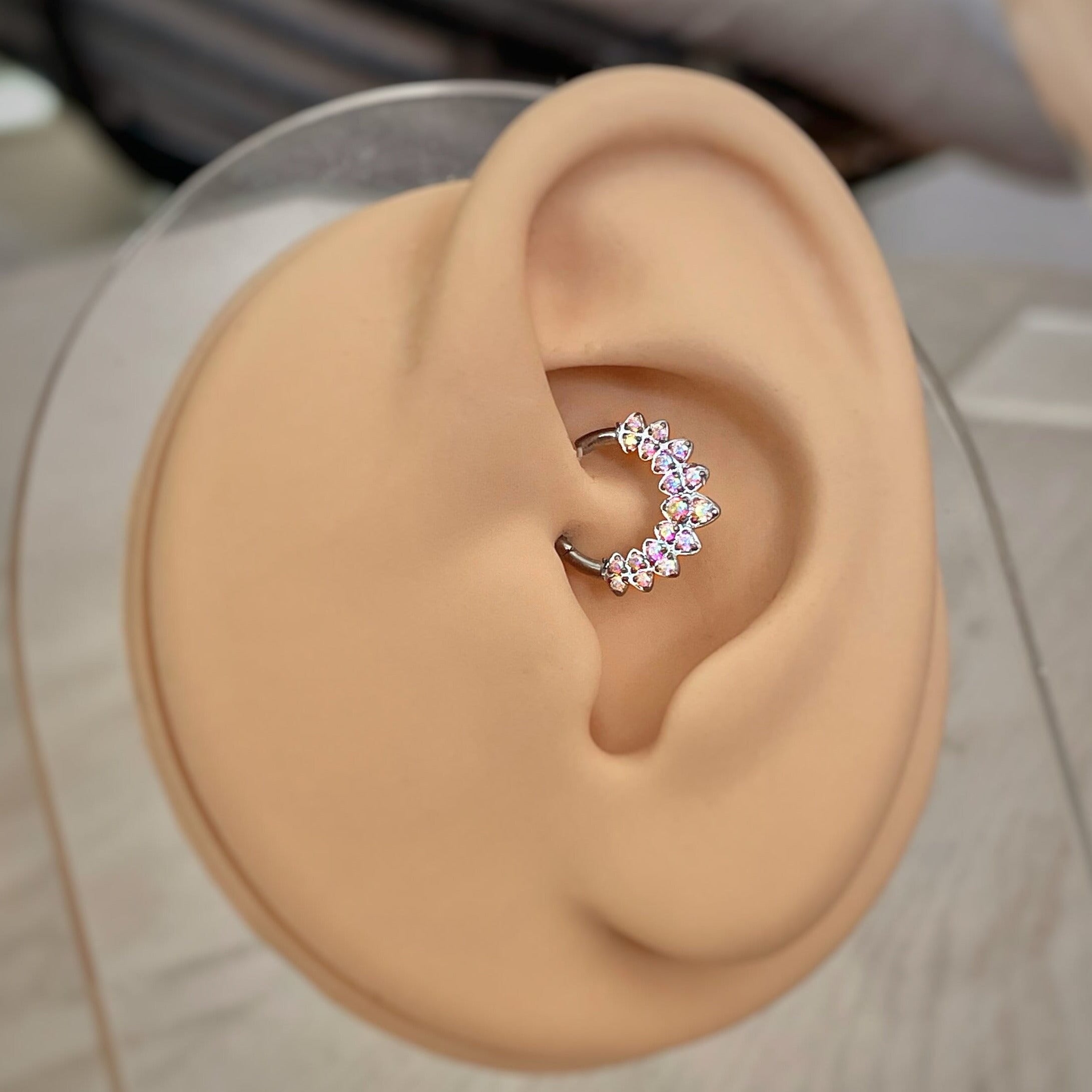 Halo de Celeste Daith Earring-Daith Earring-Silver/Aurora CZs-8mm Inner Diameter-Elara Body Jewelry