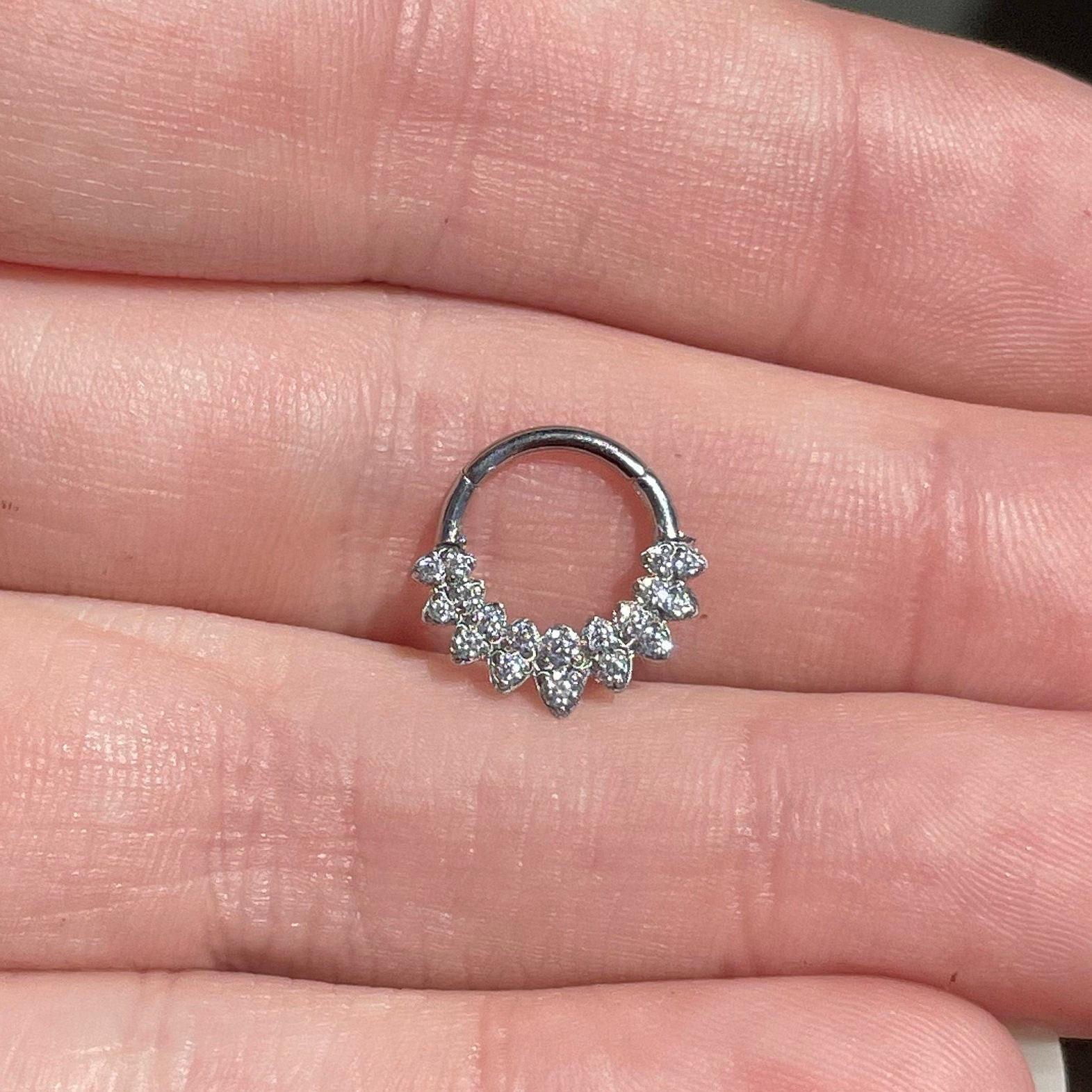 Halo de Celeste Daith Earring-Daith Earring-Silver/Clear CZs-8mm Inner Diameter-Elara Body Jewelry