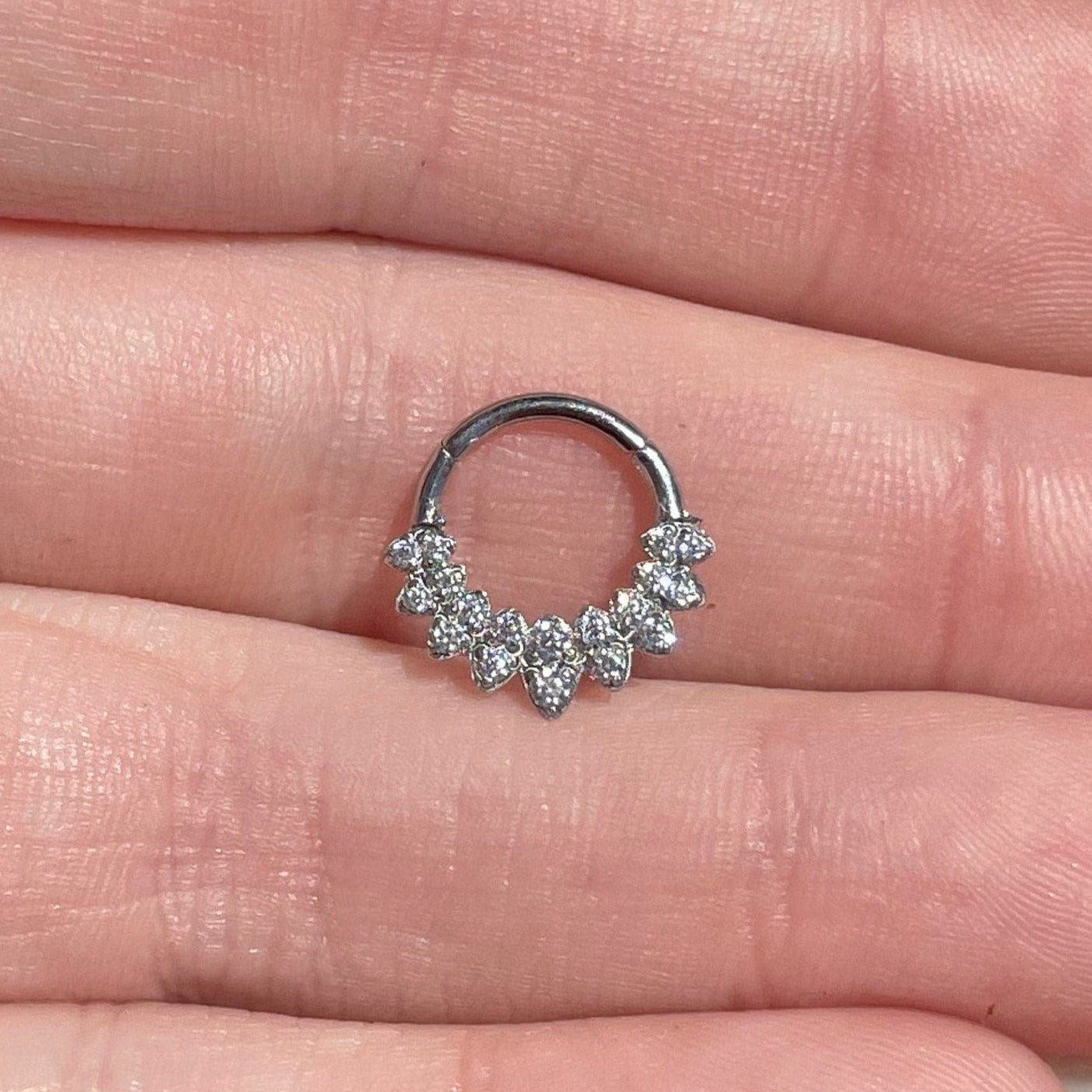 Halo de Celeste Daith Earring-Daith Earring-Silver/Clear CZs-8mm Inner Diameter-Elara Body Jewelry