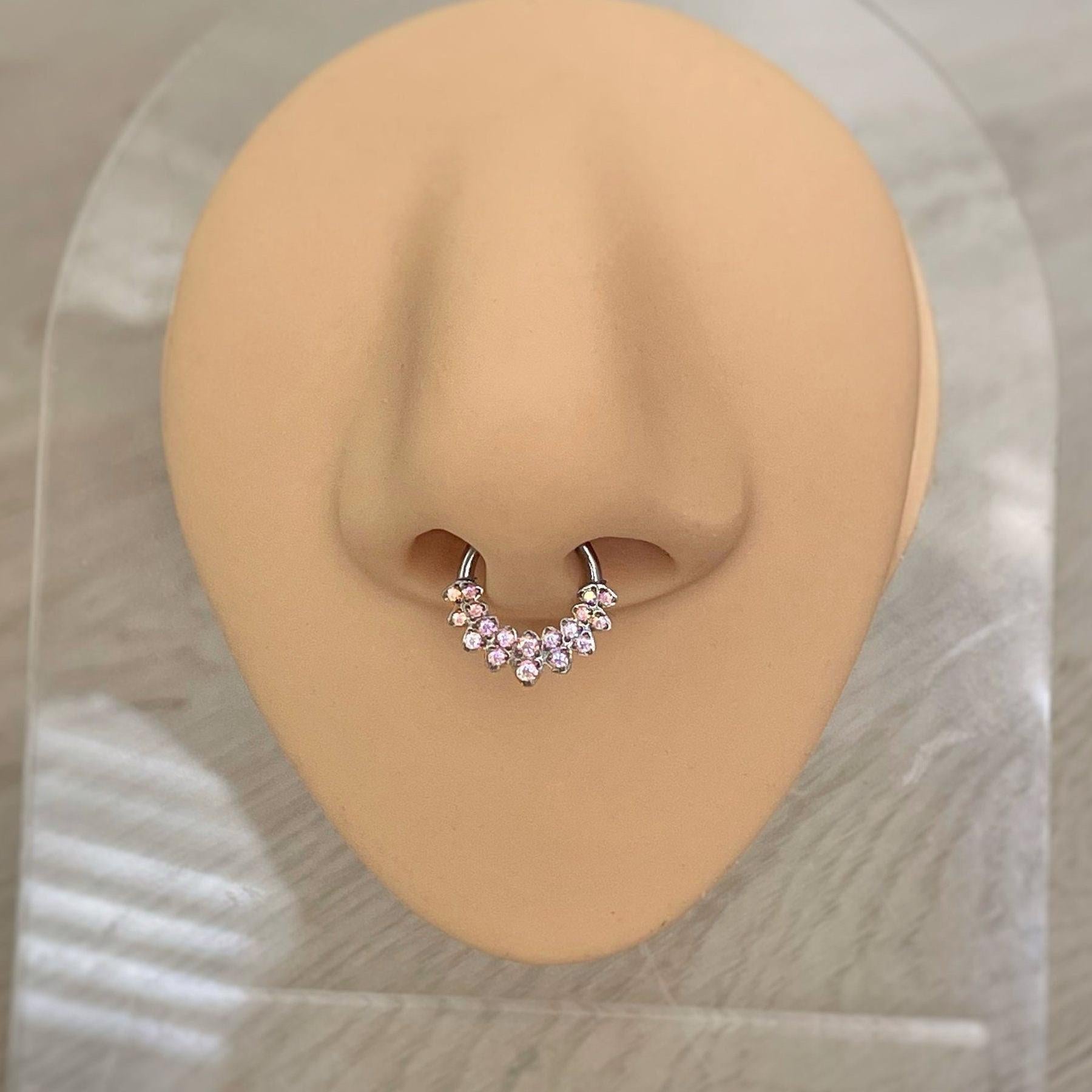 Halo de Celeste Septum Ring-Septum Ring-8mm Diameter-Silver/Aurora CZs-Elara Body Jewelry