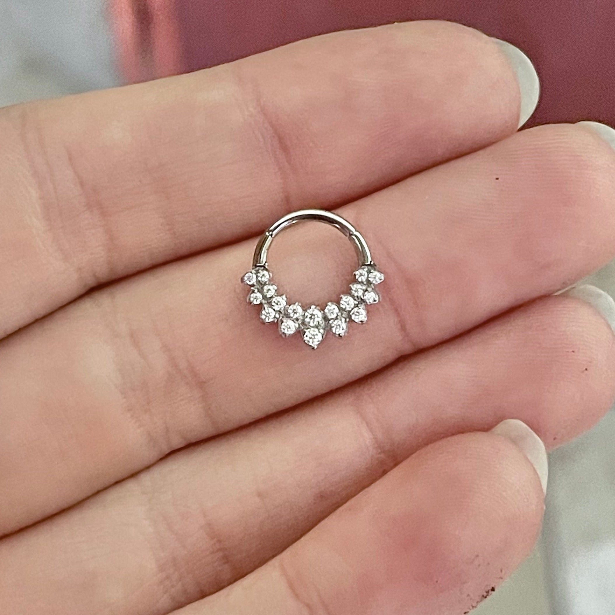 Halo de Celeste Septum Ring-Septum Ring-8mm Diameter-Silver/Clear CZs-Elara Body Jewelry