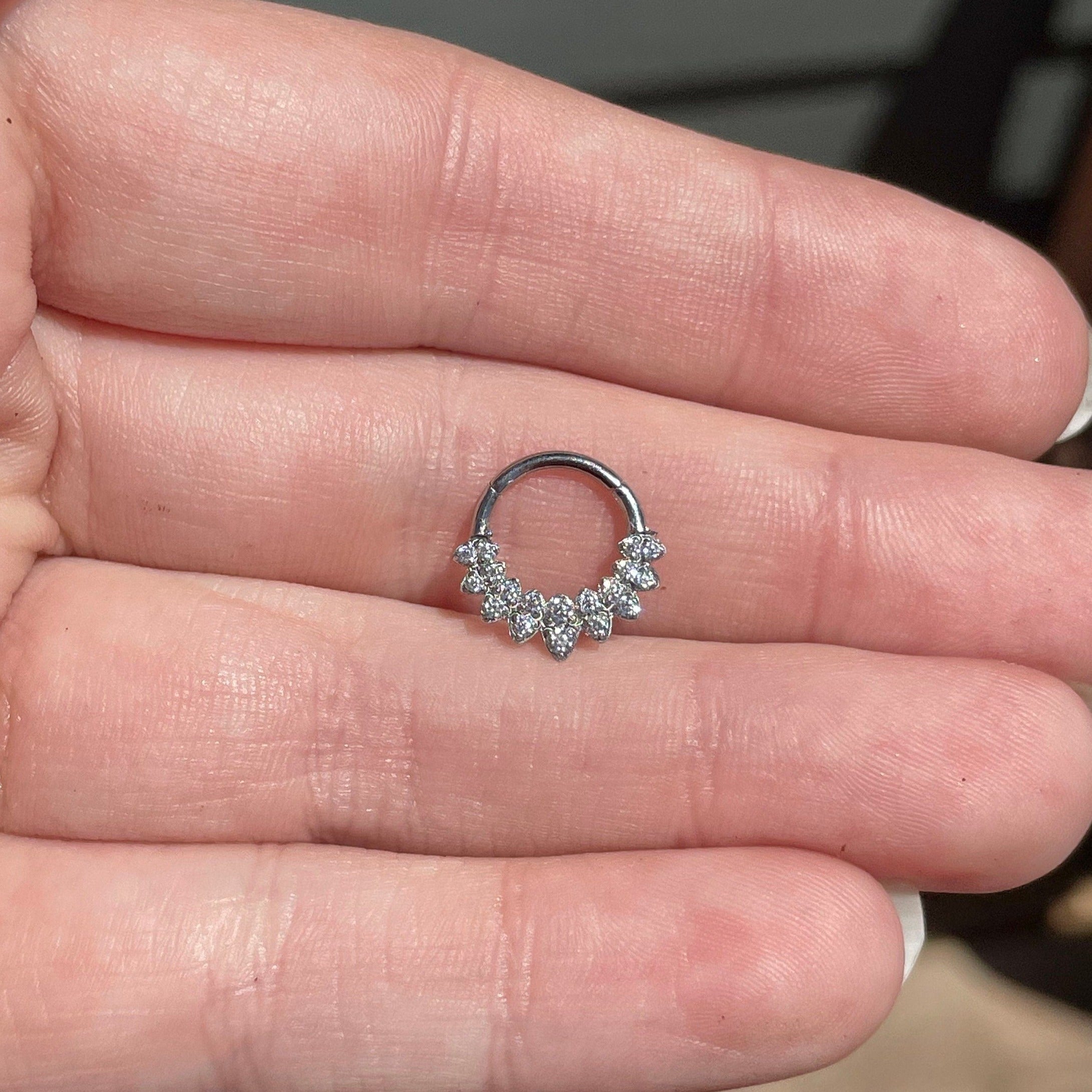 Halo de Celeste Septum Ring-Septum Ring-8mm Diameter-Silver/Clear CZs-Elara Body Jewelry