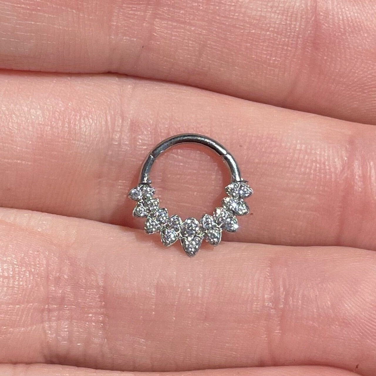 Halo de Celeste Septum Ring-Septum Ring-8mm Diameter-Silver/Clear CZs-Elara Body Jewelry