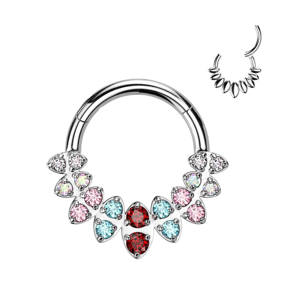 Halo de Celeste Septum Ring-Septum Ring-8mm Diameter-Silver/Colorful CZs-Elara Body Jewelry