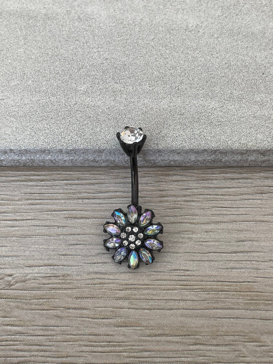 Black Flower Aurora Belly Button Piercing (14G | 10mm | Surgical Steel)