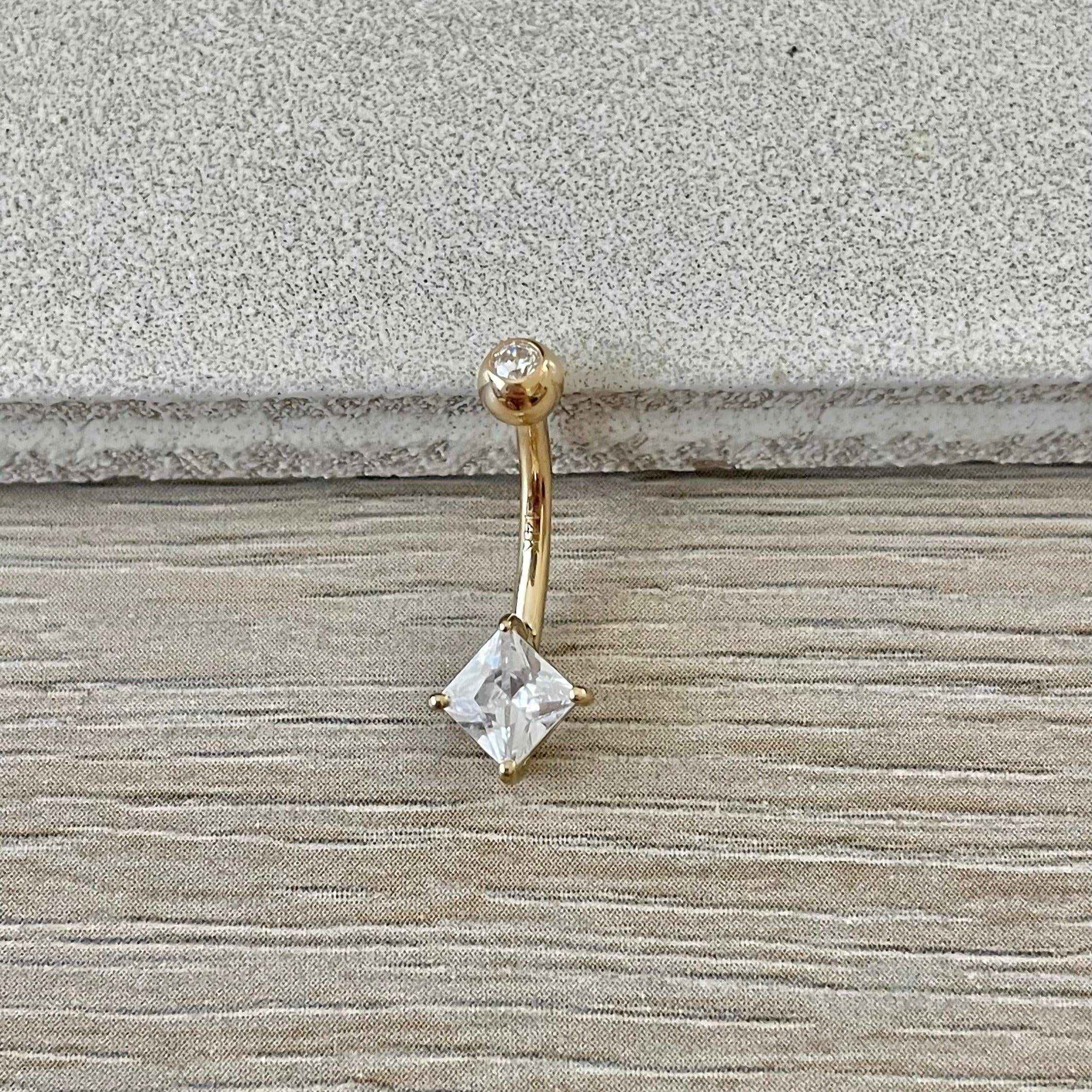 Linea Solid Gold Belly Button Ring-Belly Button Rings-Elara Body Jewelry