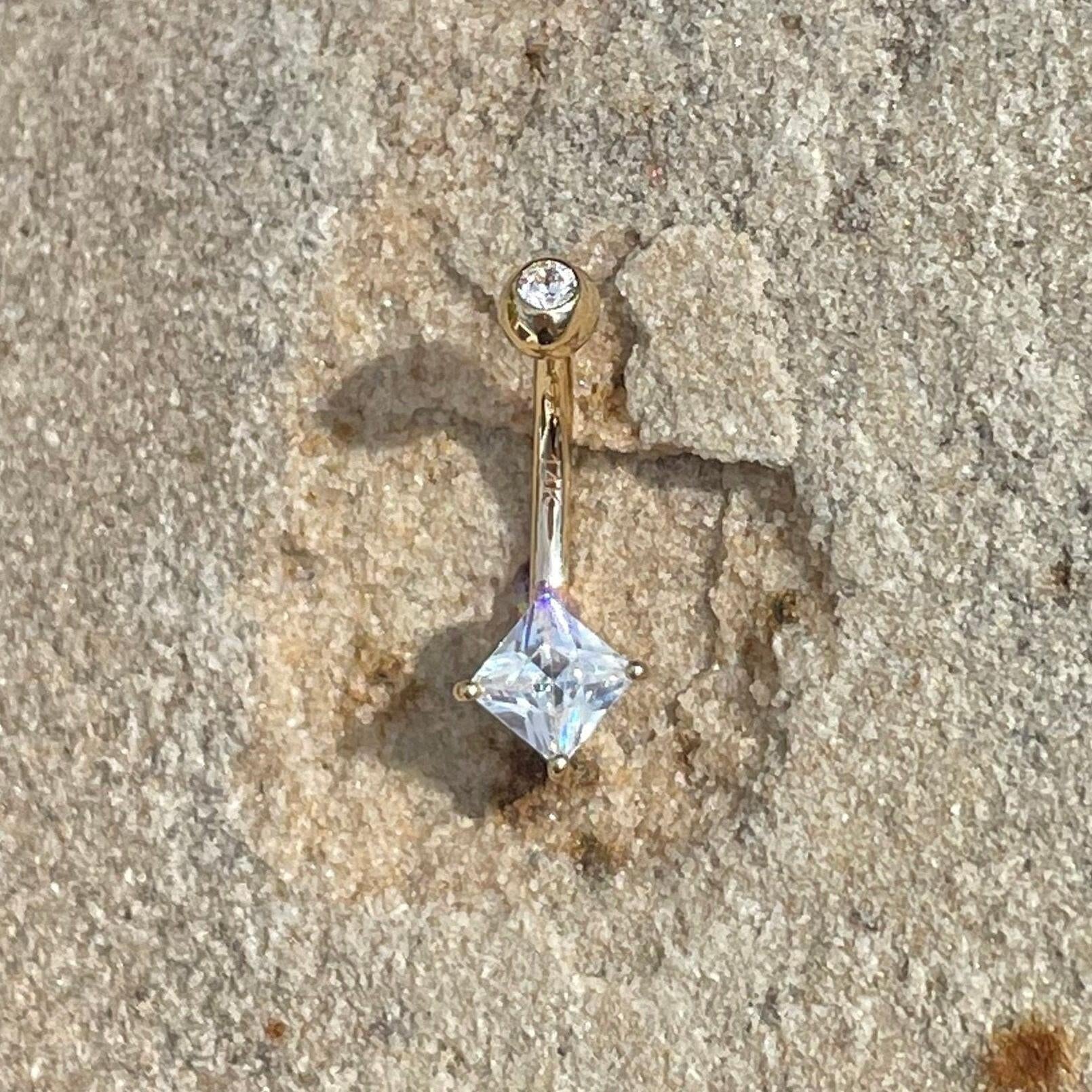 Linea Solid Gold Belly Button Ring-Belly Button Rings-Elara Body Jewelry