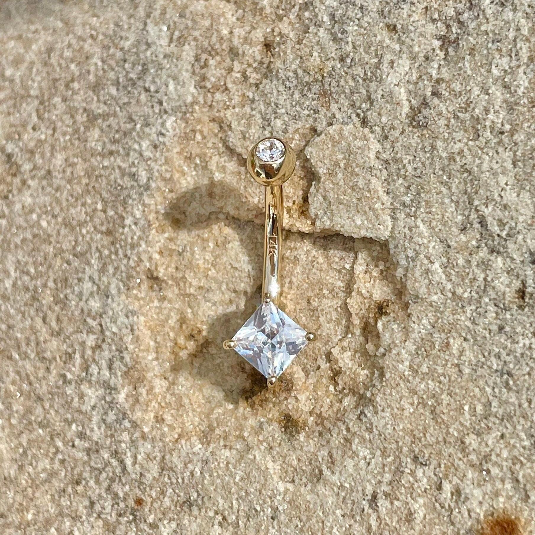 Linea Solid Gold Belly Button Ring-Belly Button Rings-Elara Body Jewelry