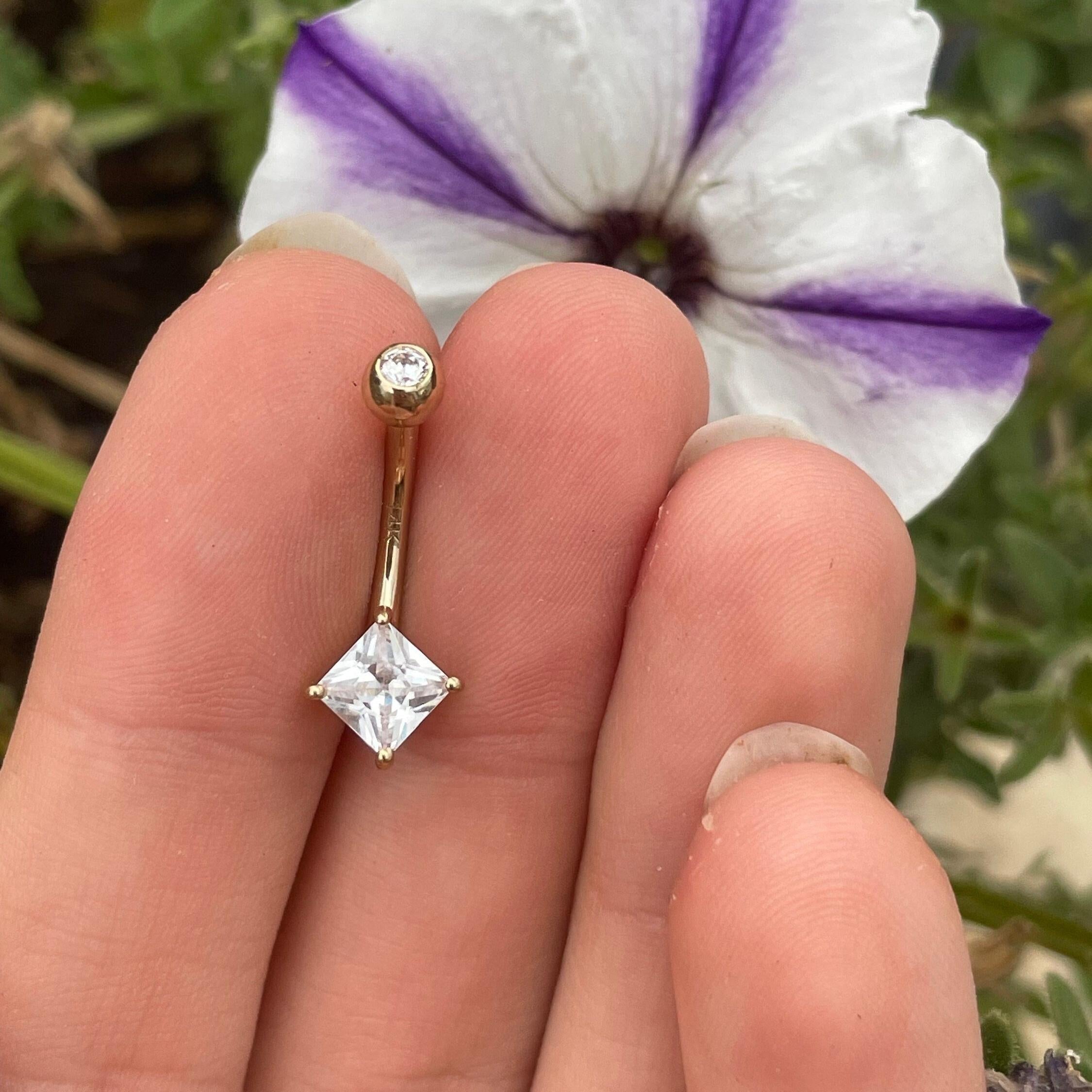 Linea Solid Gold Belly Button Ring-Belly Button Rings-Elara Body Jewelry