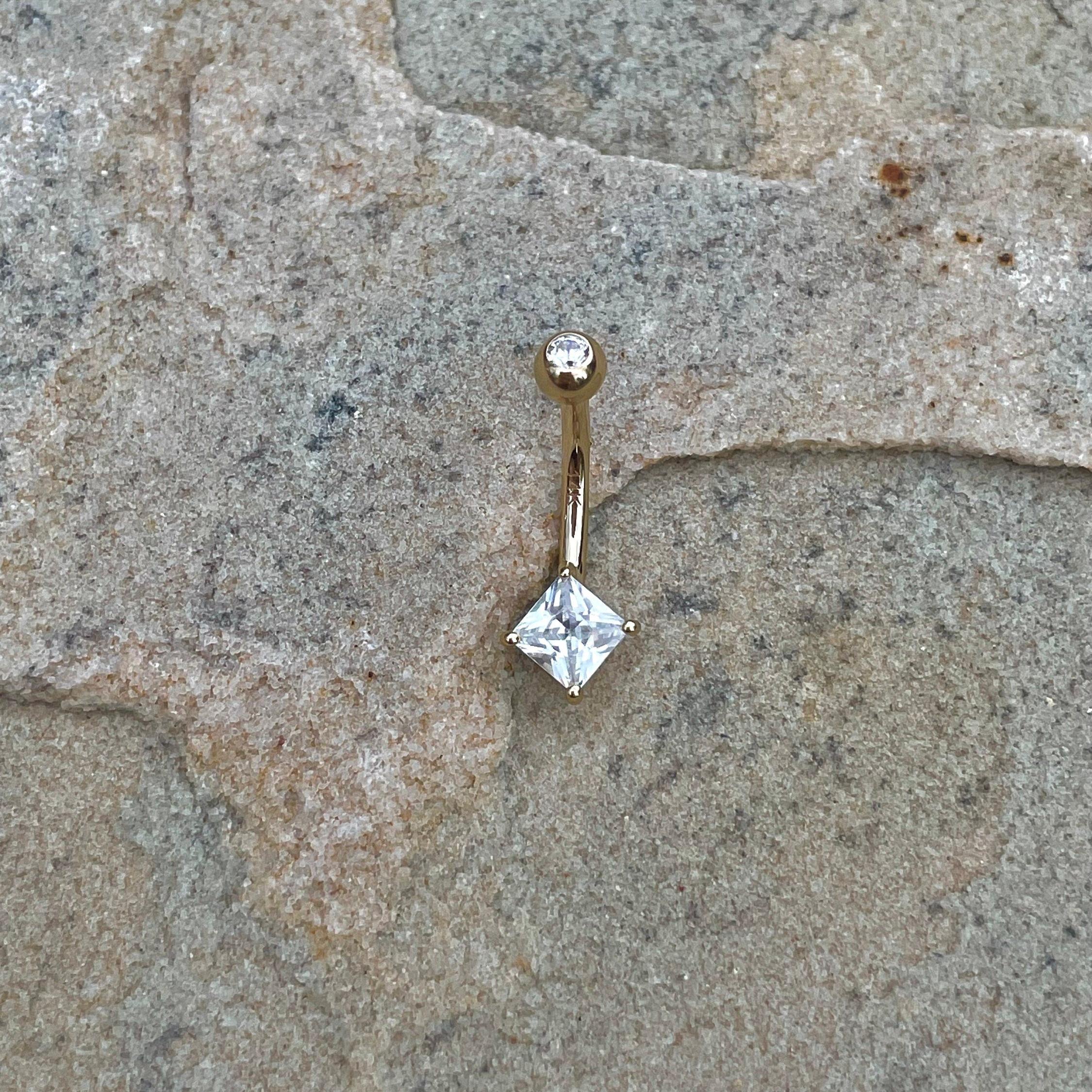 Linea Solid Gold Belly Button Ring-Belly Button Rings-Elara Body Jewelry