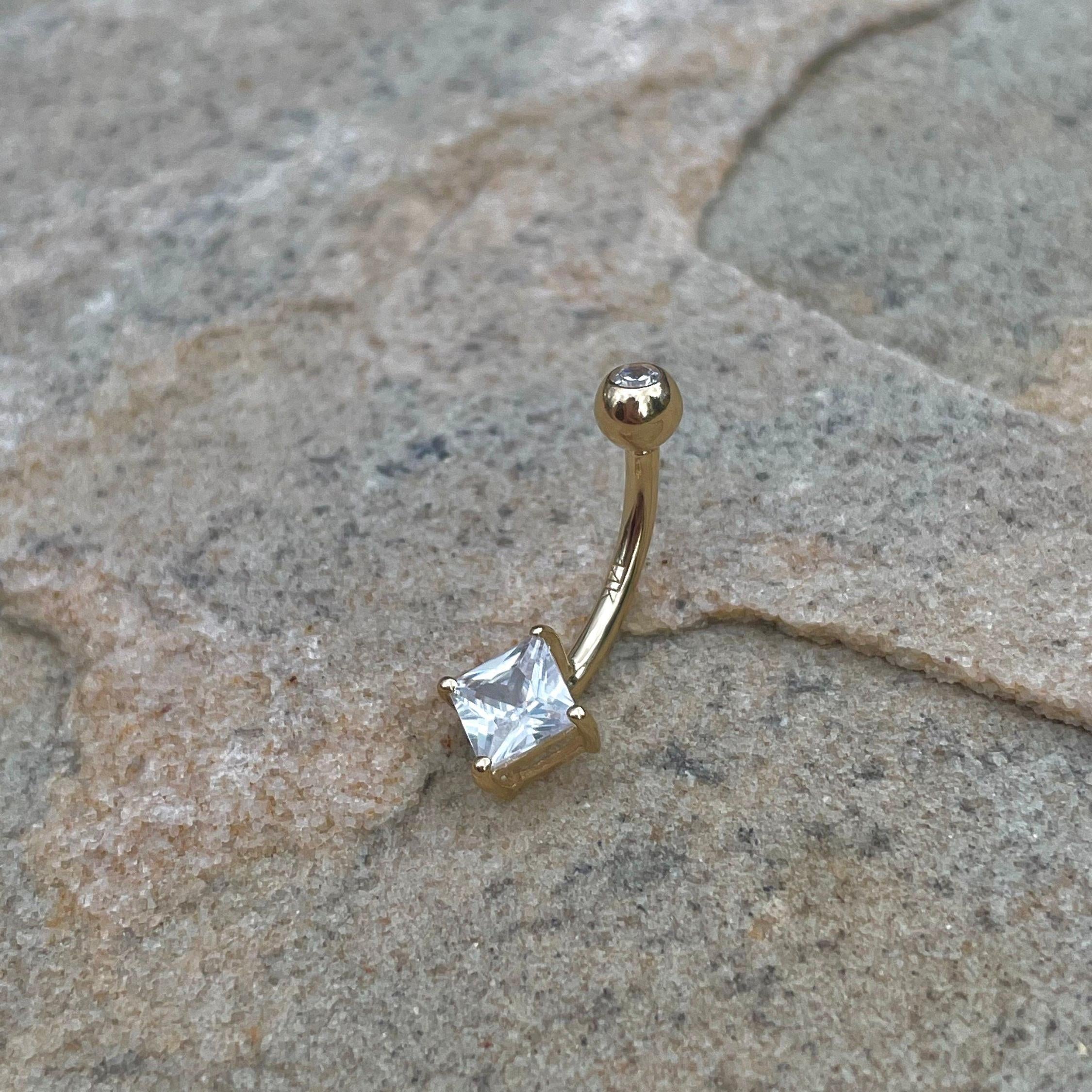 Linea Solid Gold Belly Button Ring-Belly Button Rings-Elara Body Jewelry