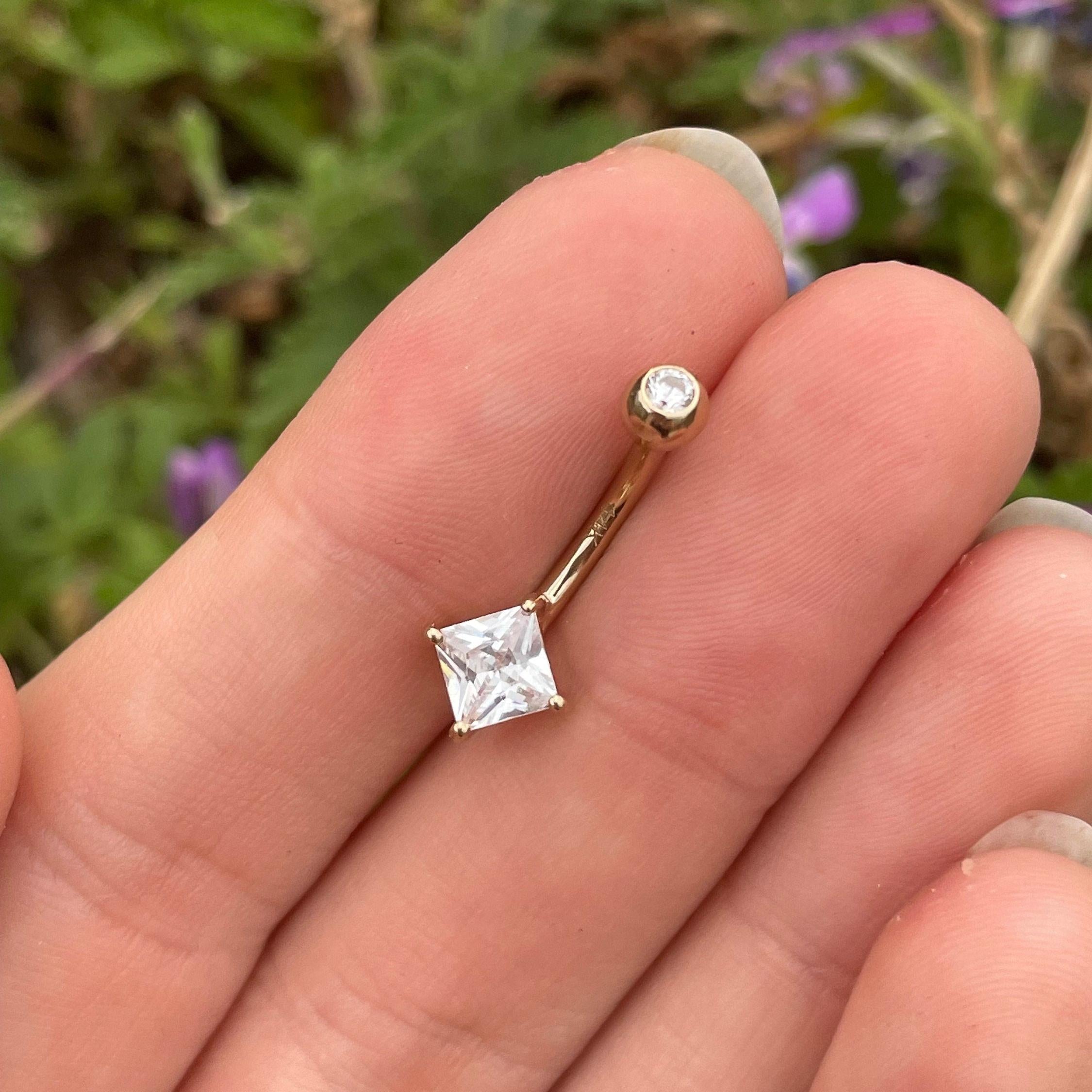 Linea Solid Gold Belly Button Ring-Belly Button Rings-Elara Body Jewelry