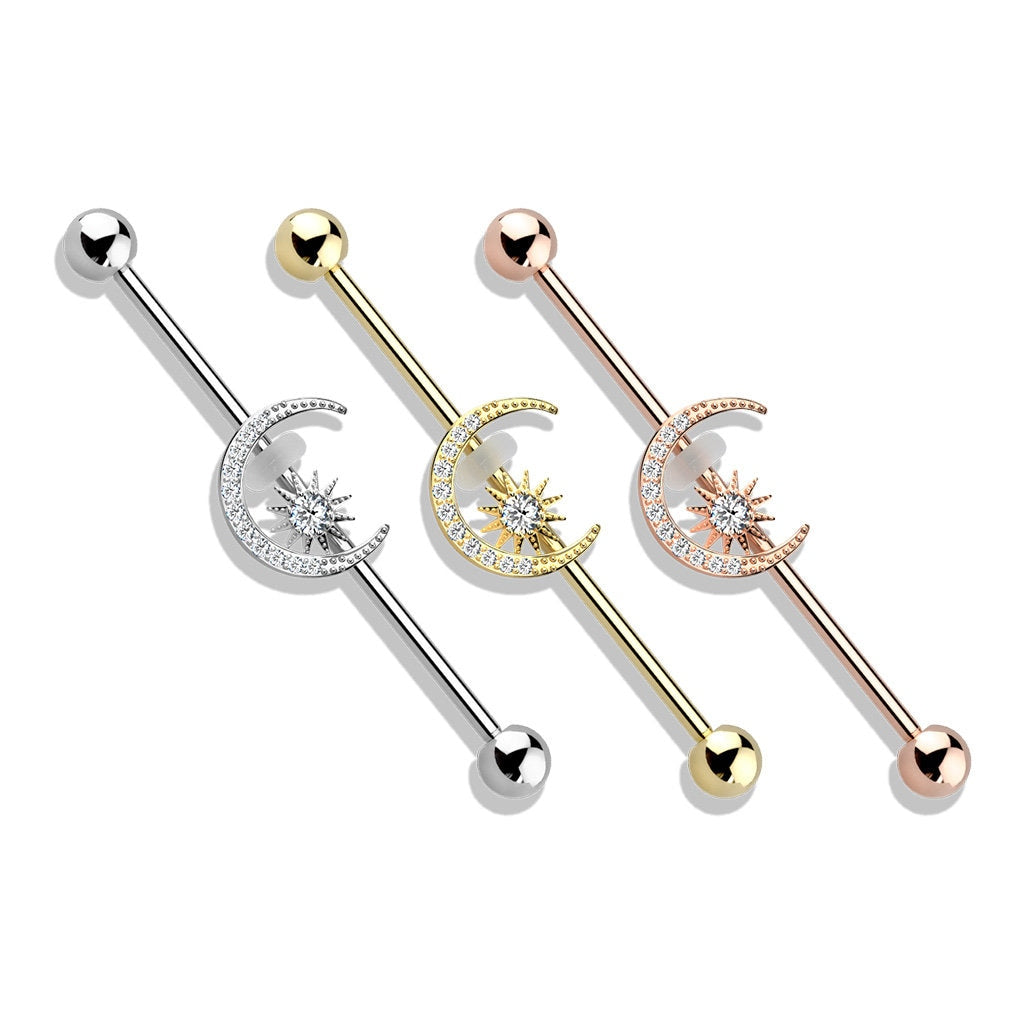 Lunar Arc Industrial Piercing-Industrial Barbell-Rose gold-Elara Body Jewelry