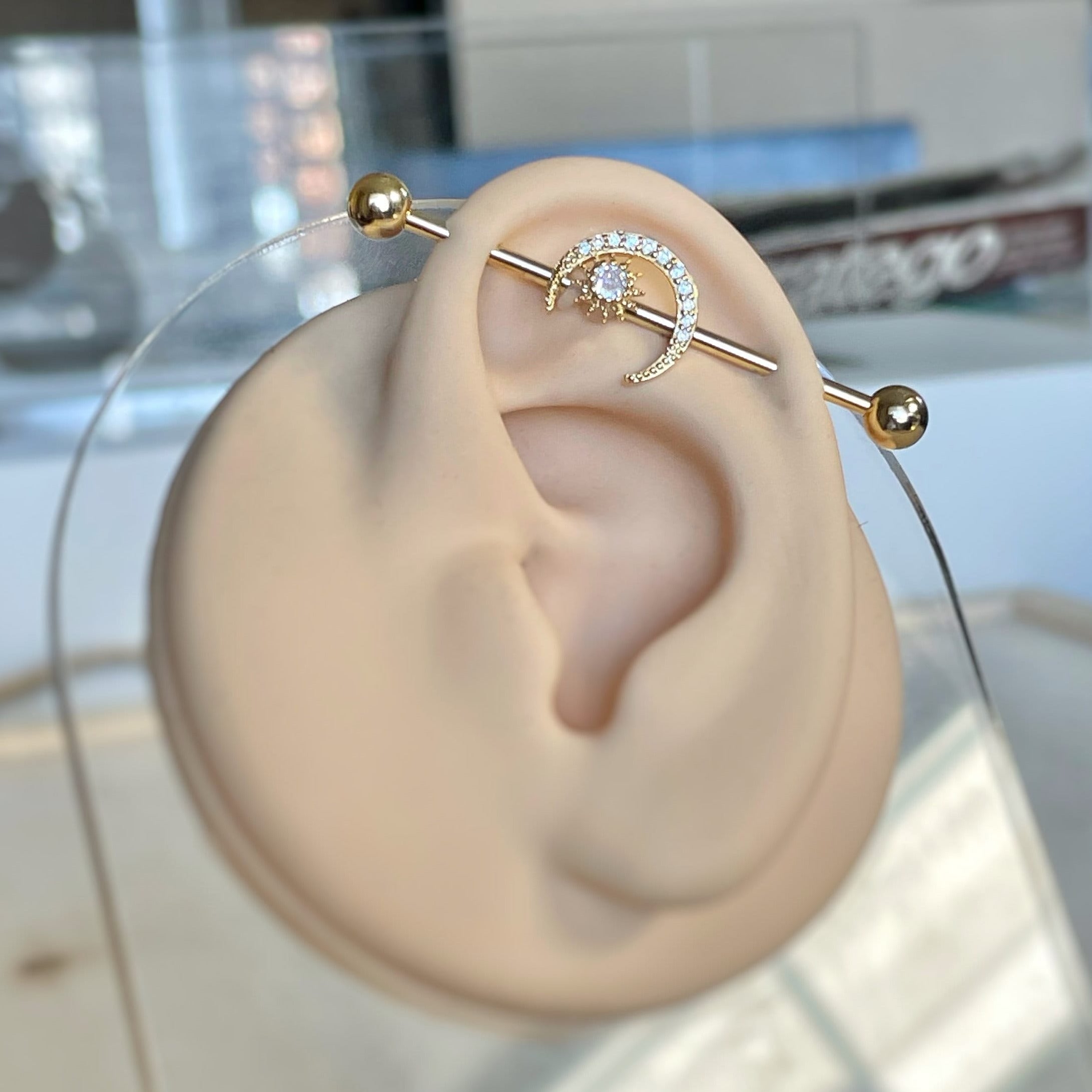 Lunar Arc Industrial Piercing-Industrial Barbell-Elara Body Jewelry