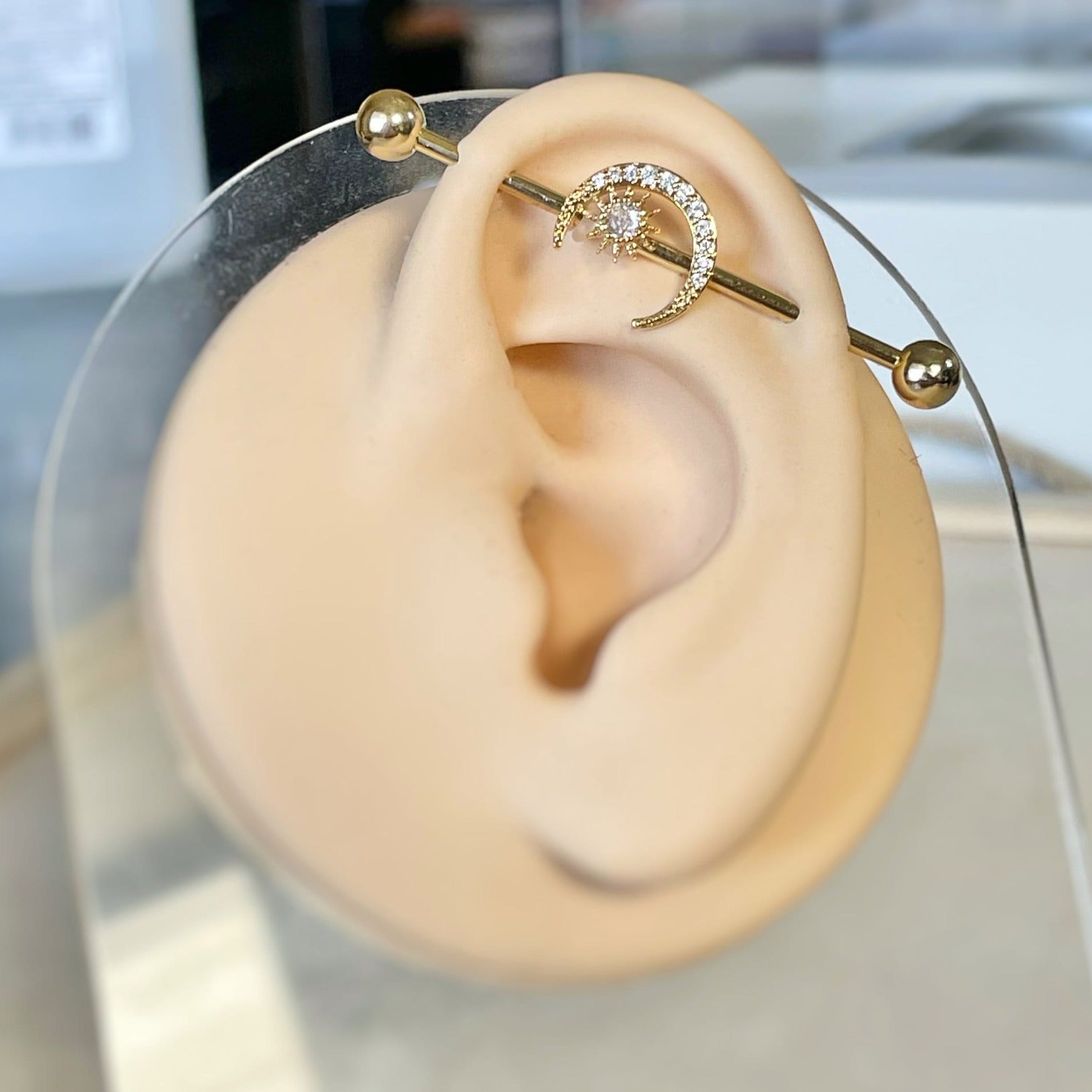 Lunar Arc Industrial Piercing-Industrial Barbell-Elara Body Jewelry