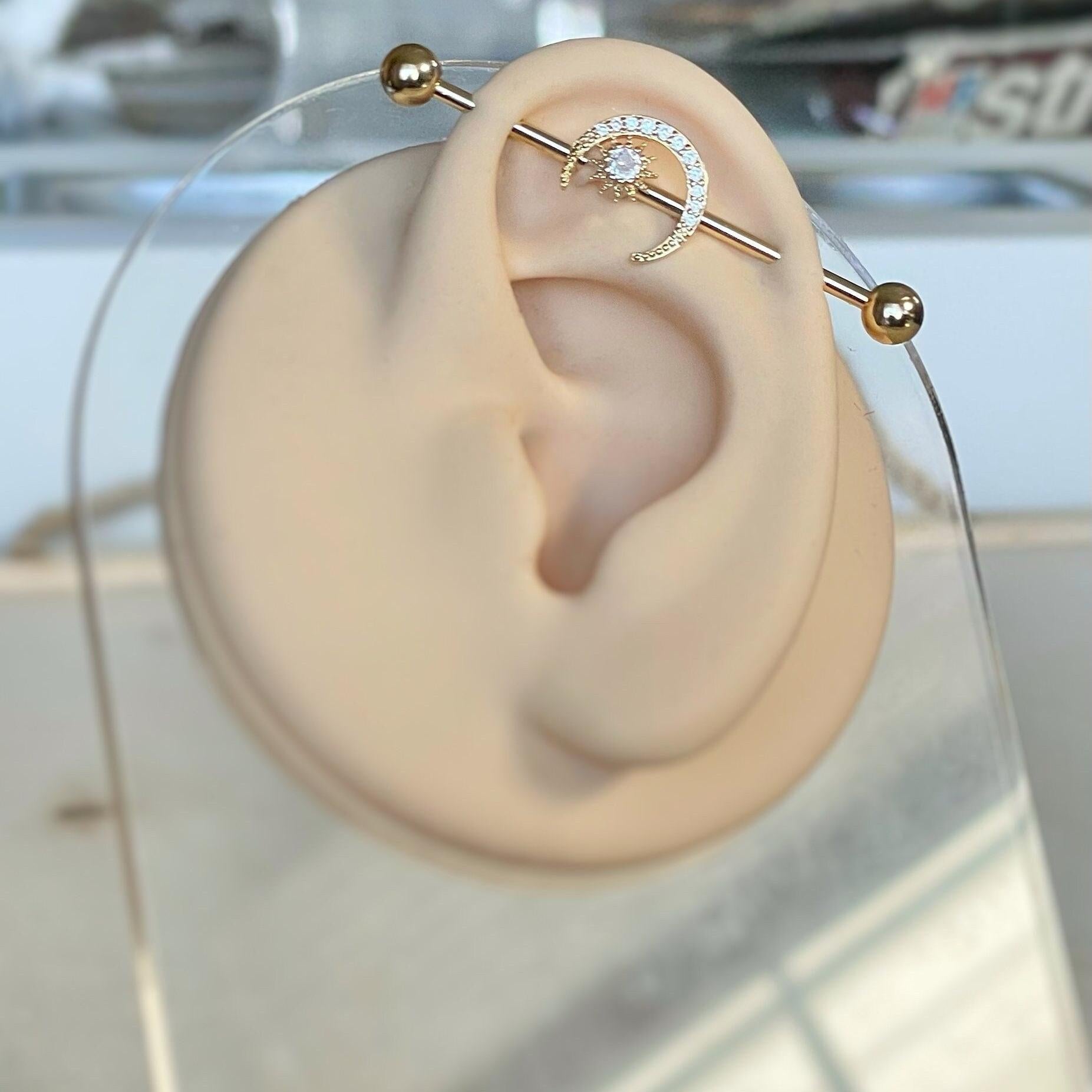 Lunar Arc Industrial Piercing-Industrial Barbell-Elara Body Jewelry