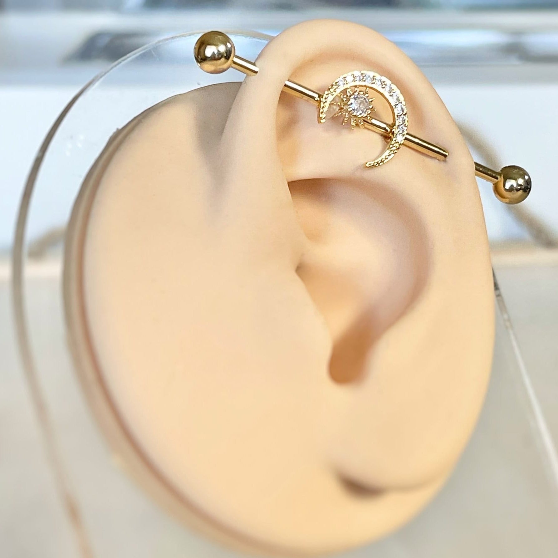 Lunar Arc Industrial Piercing-Industrial Barbell-Elara Body Jewelry