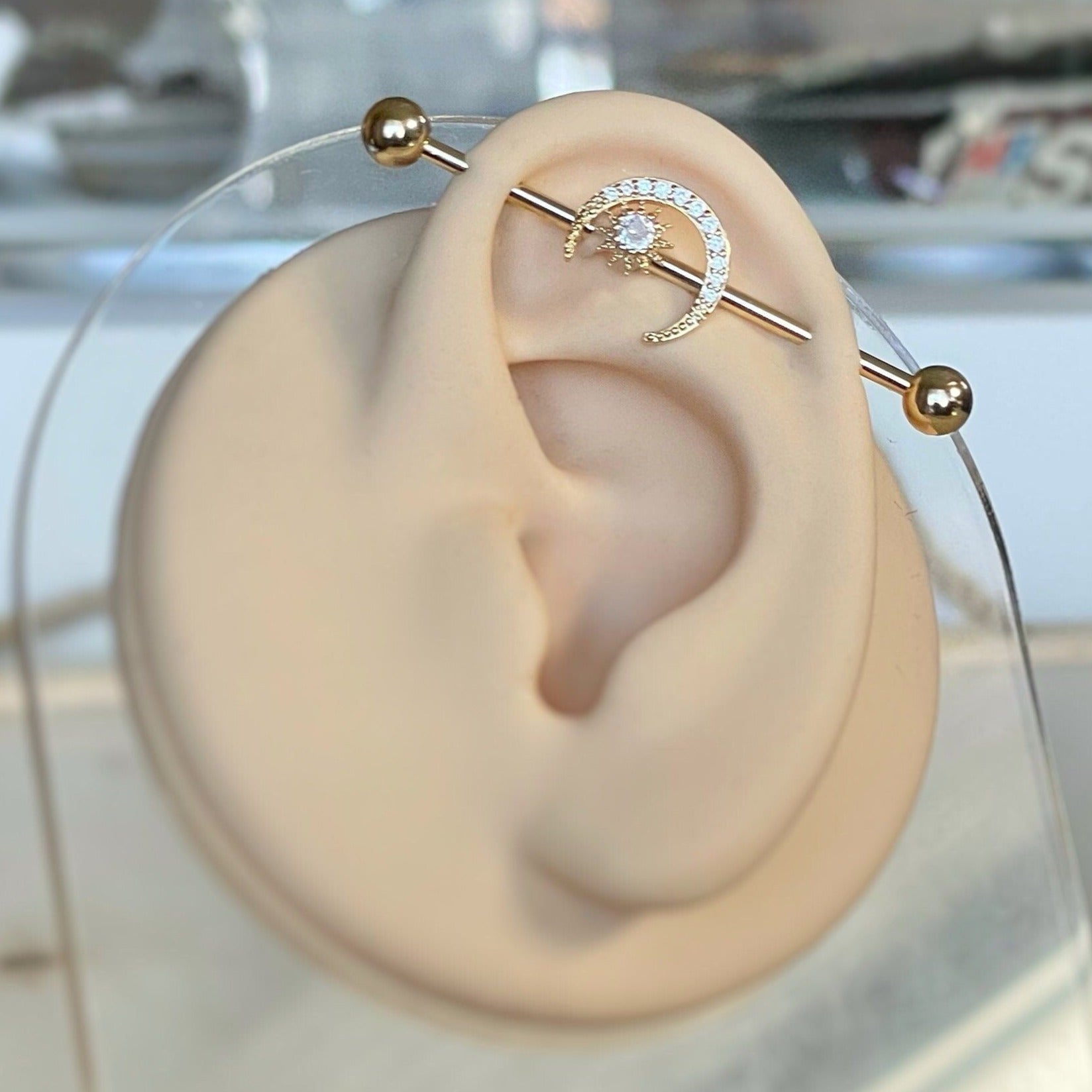 Lunar Arc Industrial Piercing-Industrial Barbell-Elara Body Jewelry
