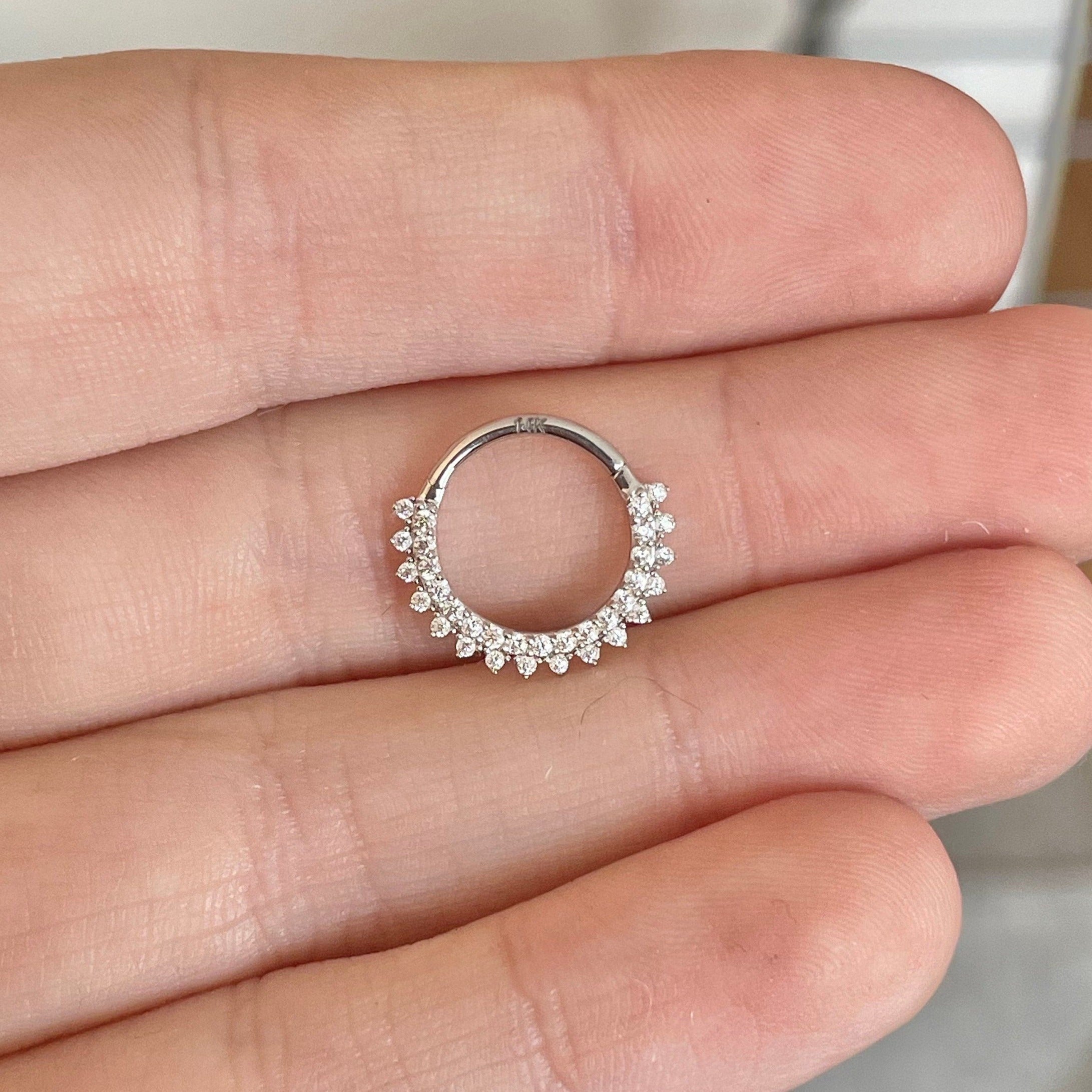 Lunara Shine Septum Ring-Septum Ring-8mm Diameter-White Gold-Elara Body Jewelry