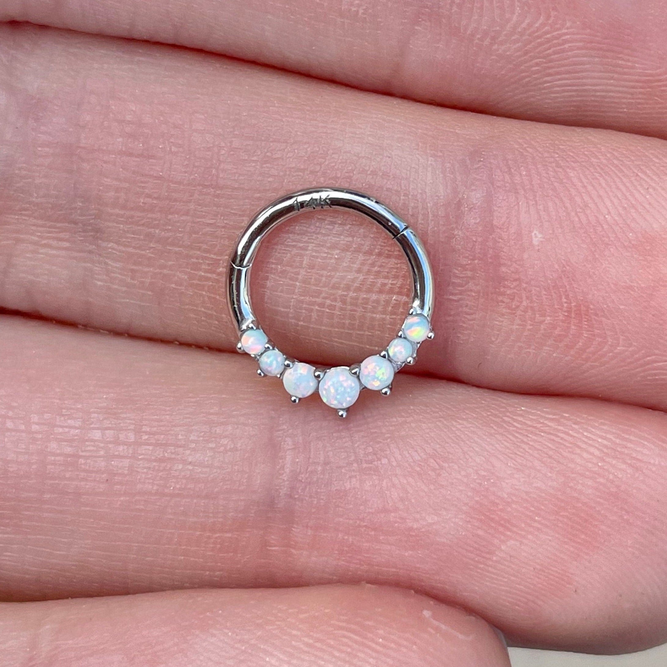 Lune d’Opale Daith Earring-Daith Earring-8mm Diameter-White Gold-Elara Body Jewelry