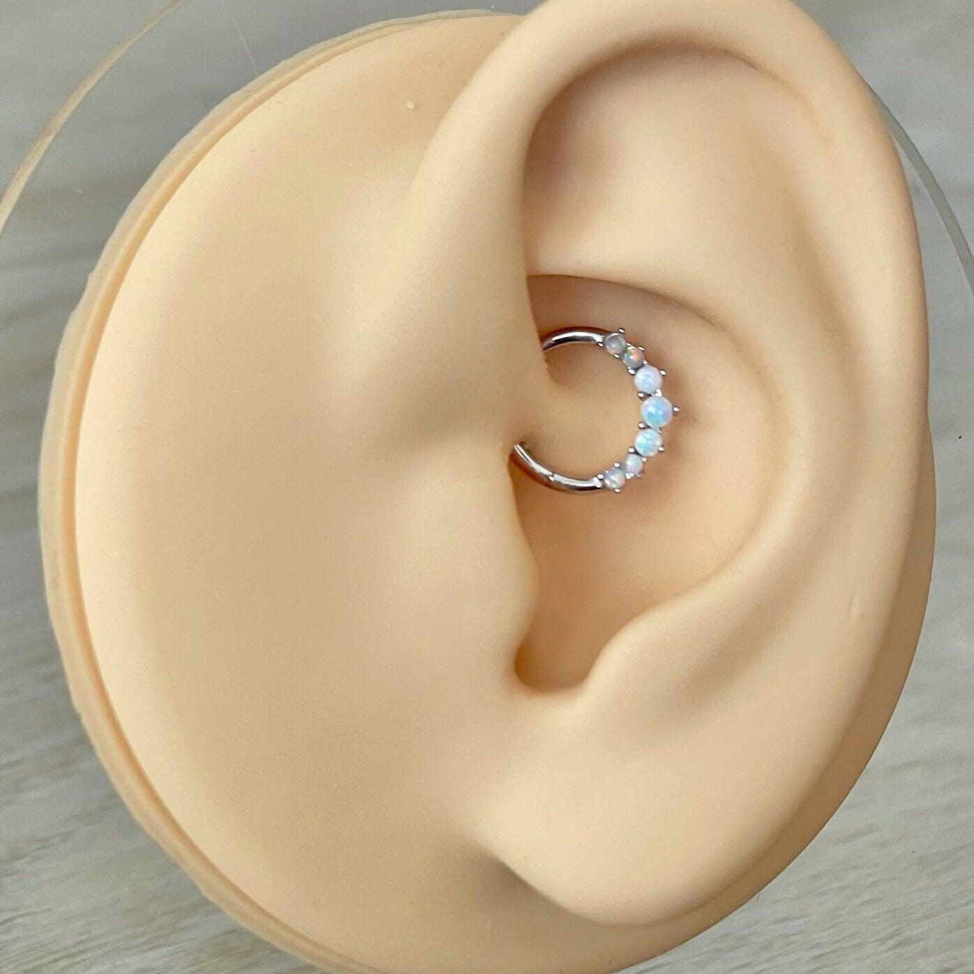Lune d’Opale Daith Earring-Daith Earring-8mm Diameter-White Gold-Elara Body Jewelry