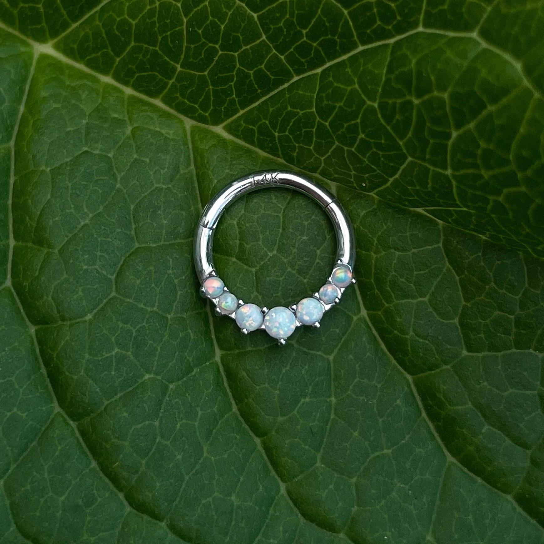 Lune d’Opale Daith Earring-Daith Earring-8mm Diameter-White Gold-Elara Body Jewelry