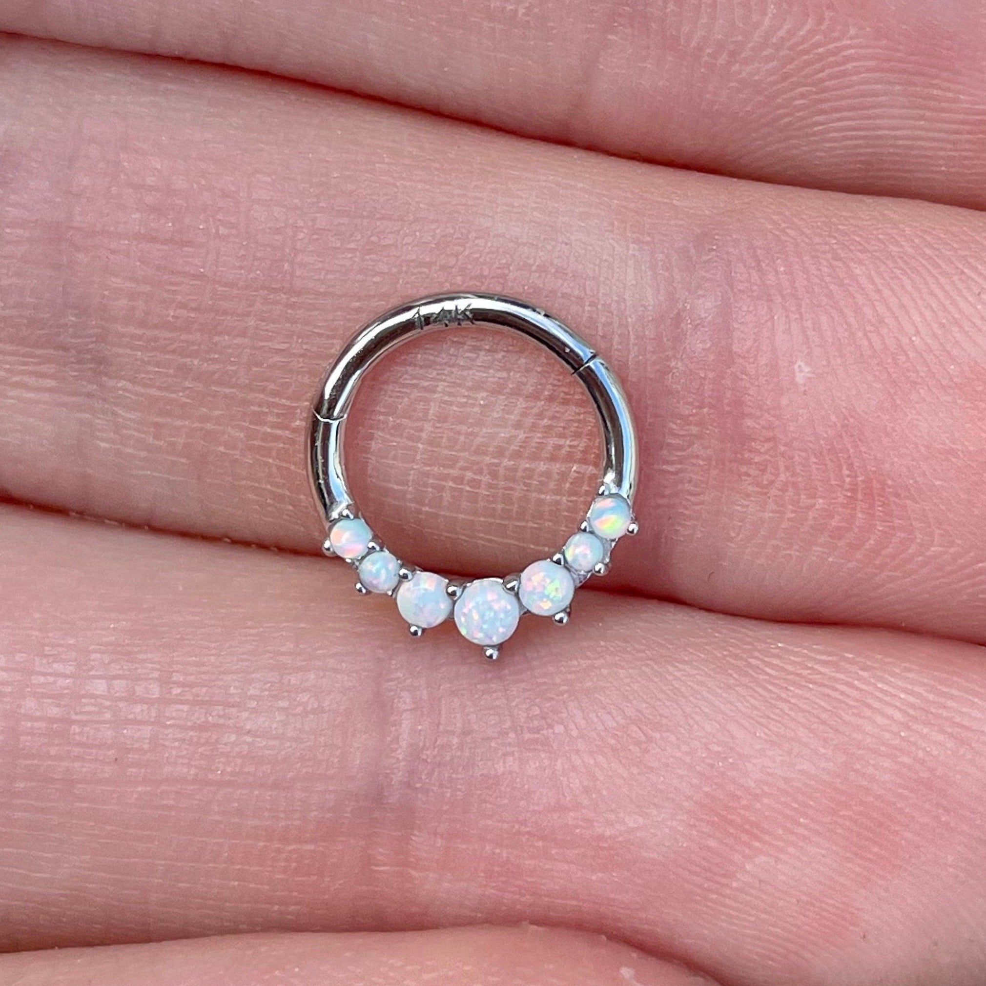 Lune d'Opale Septum Ring-Septum Ring-8mm Diameter-White Gold-Elara Body Jewelry