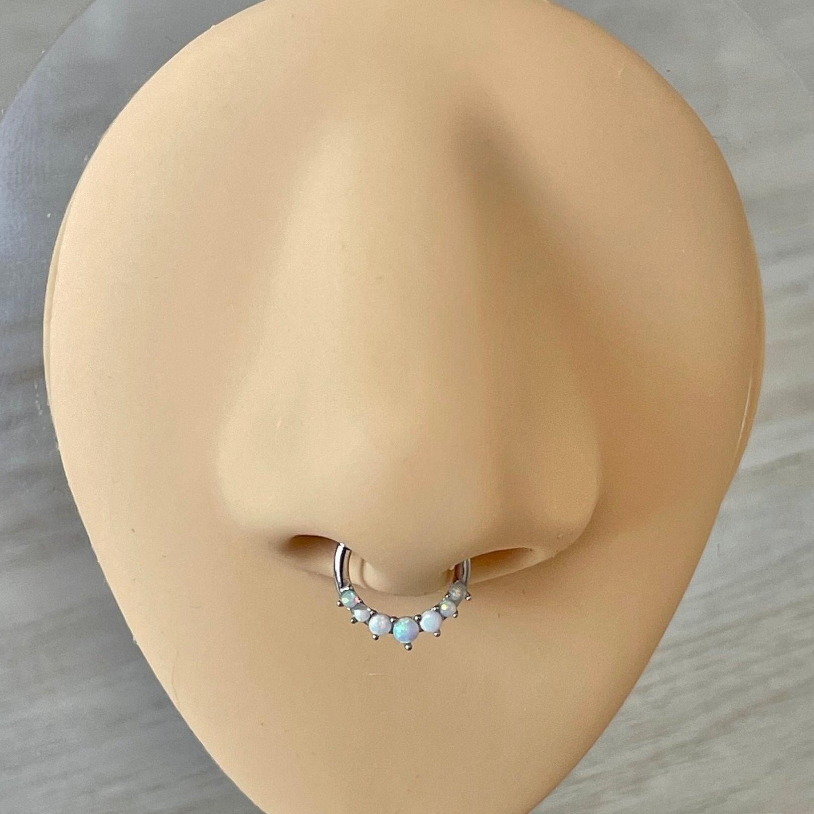 Lune d’Opale Septum Ring-Septum Ring-8mm Diameter-White Gold-Elara Body Jewelry