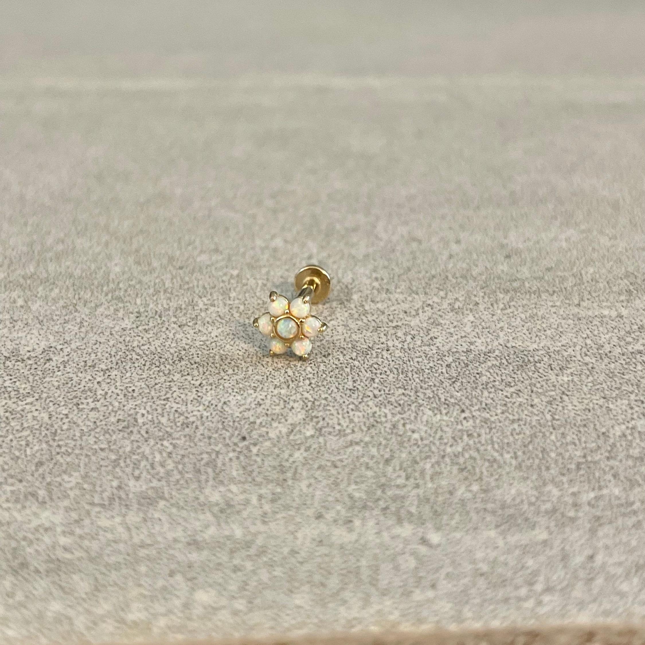 Luneda Bloom Flat Back Solid Gold Piercing-Cartilage Earring-Elara Body Jewelry