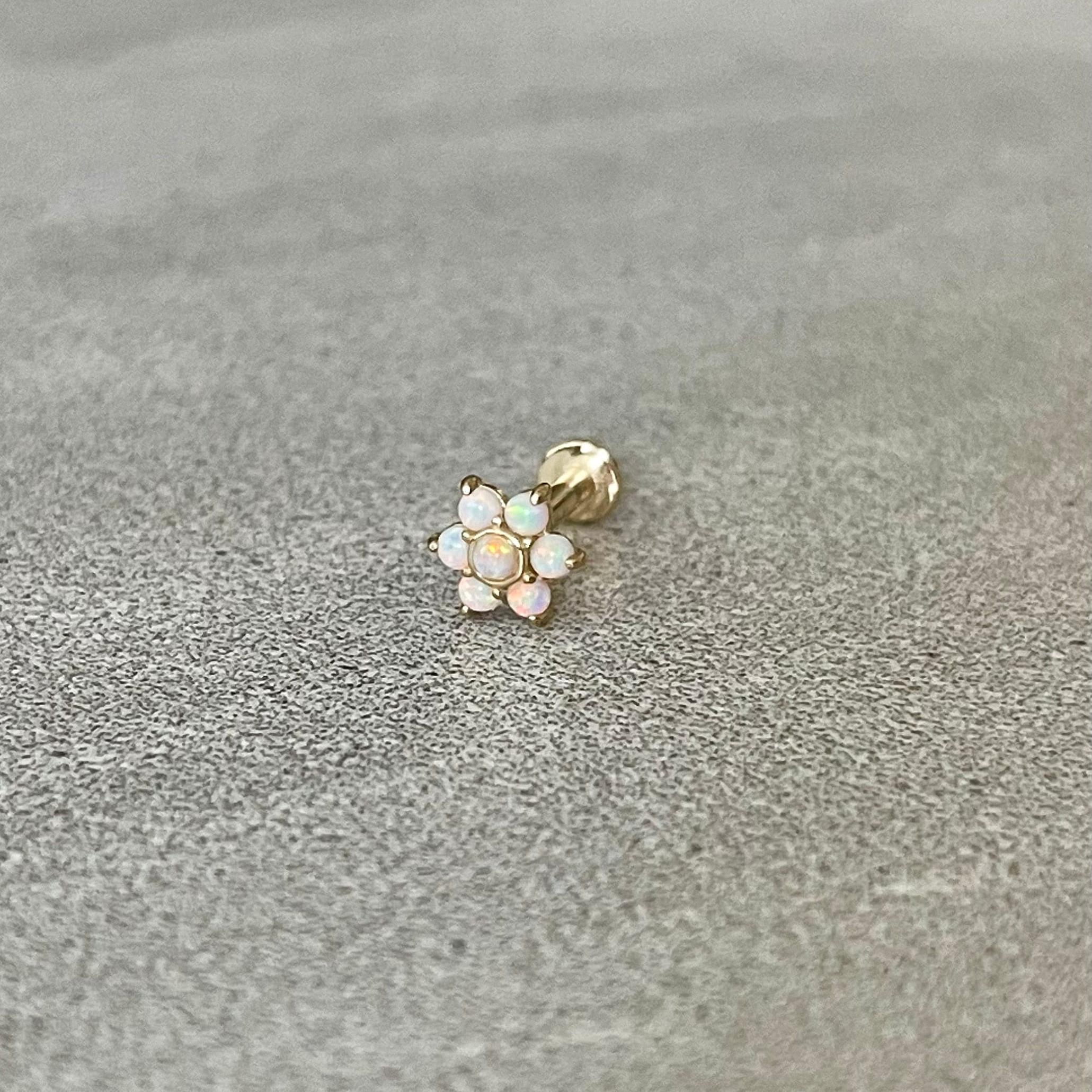 Luneda Bloom Flat Back Solid Gold Piercing-Cartilage Earring-Elara Body Jewelry