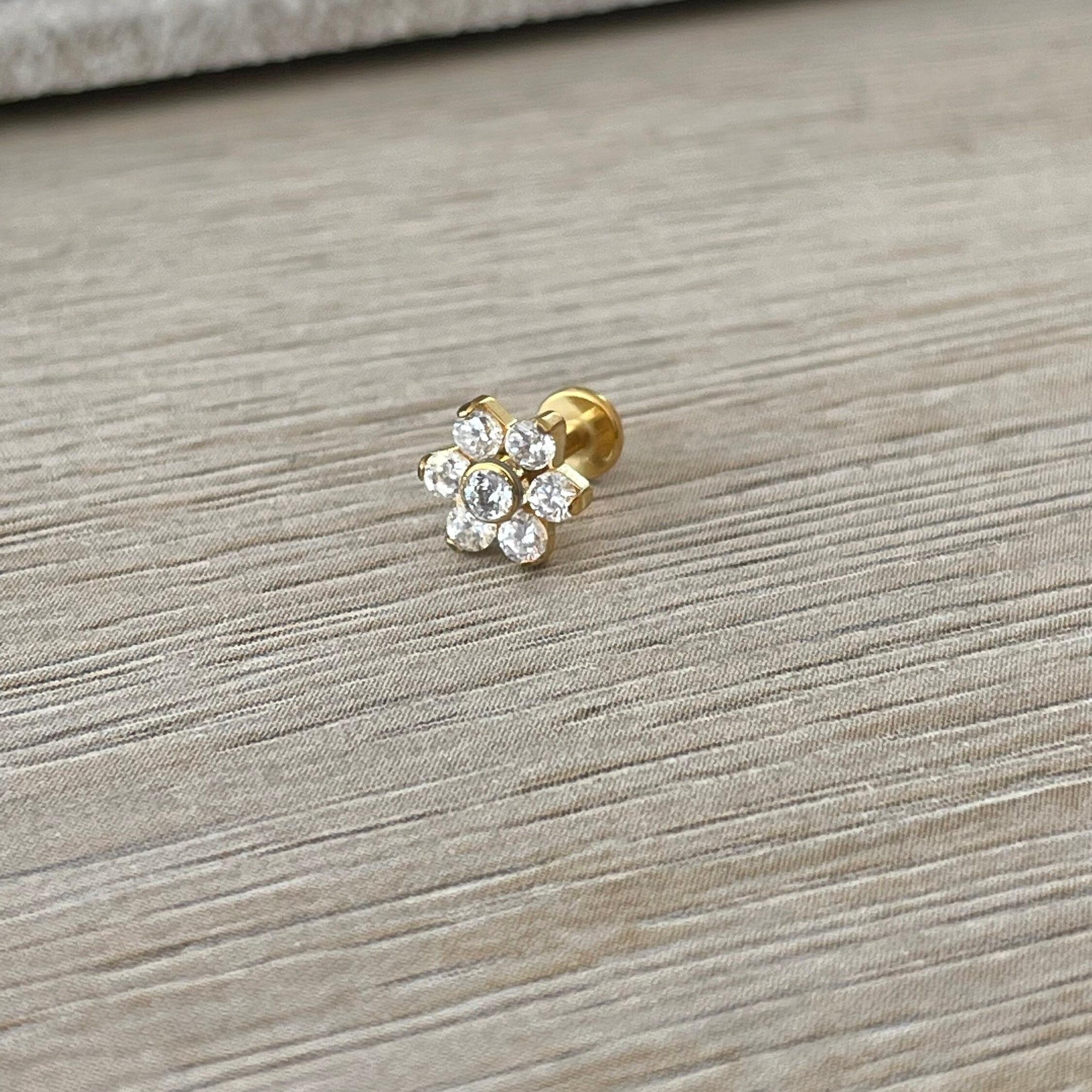 Luneda Bloom Flat Back Stud Piercing-Cartilage Earring-Elara Body Jewelry