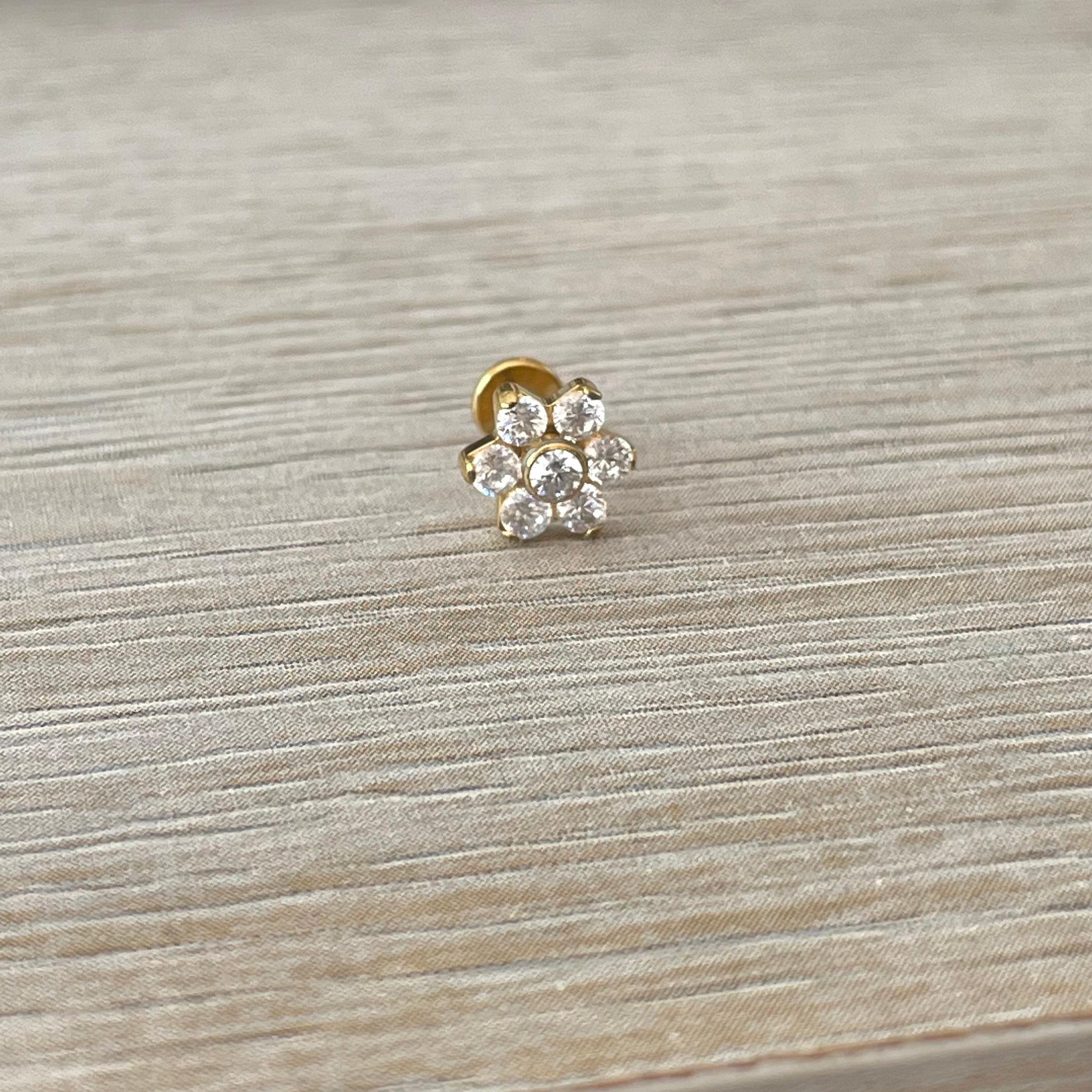 Luneda Bloom Flat Back Stud Piercing-Cartilage Earring-Elara Body Jewelry