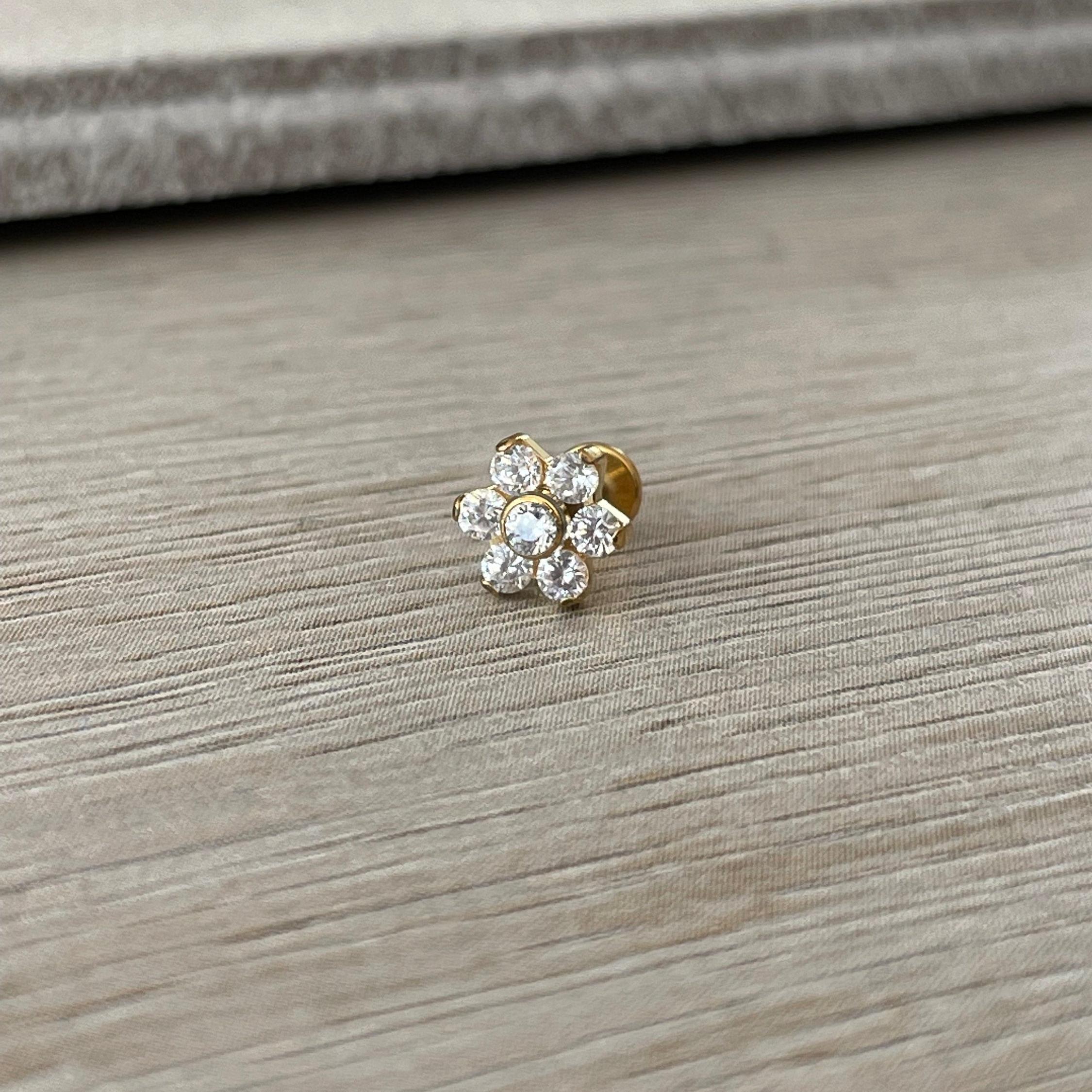 Luneda Bloom Flat Back Stud Piercing-Cartilage Earring-Elara Body Jewelry