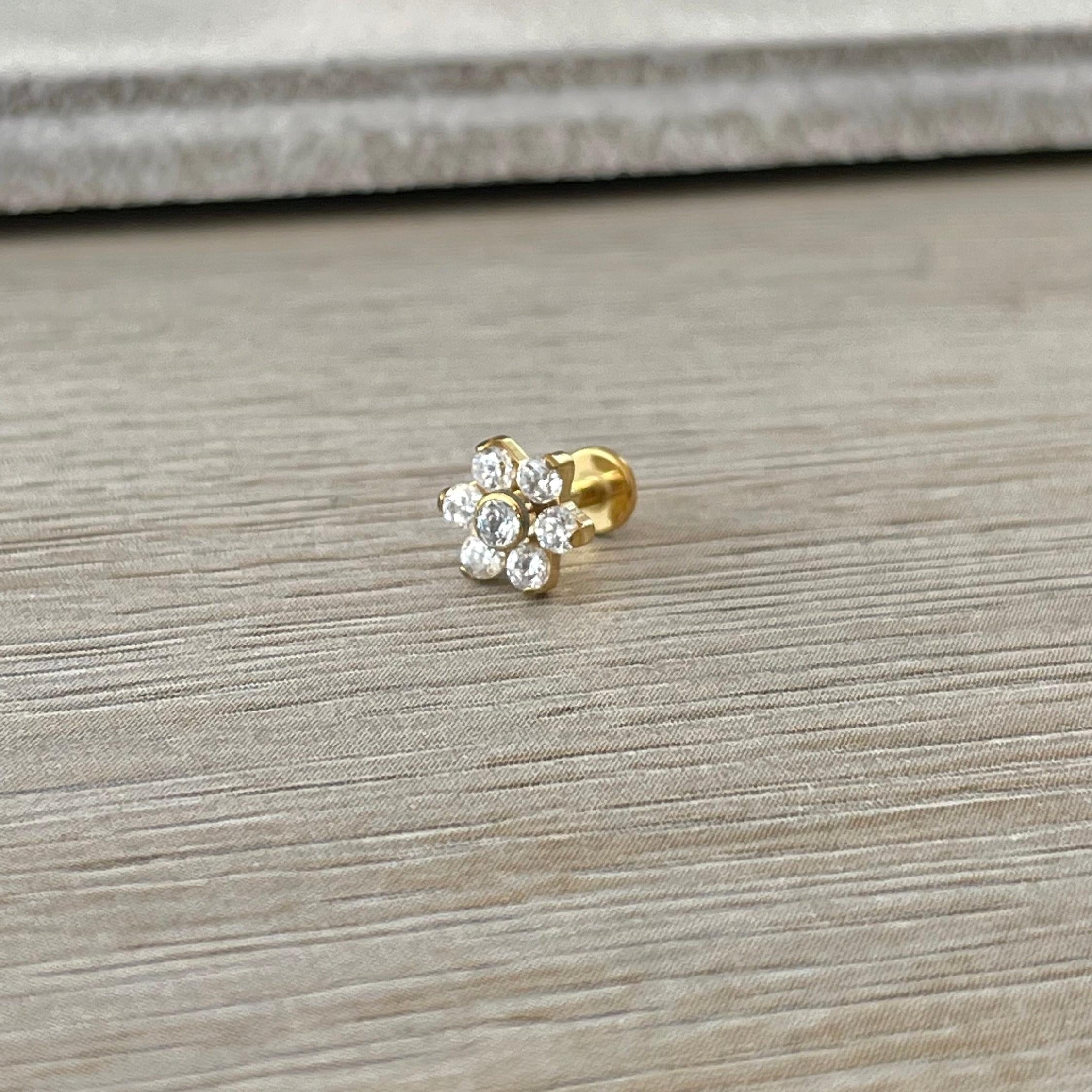 Luneda Bloom Flat Back Stud Piercing-Cartilage Earring-Elara Body Jewelry