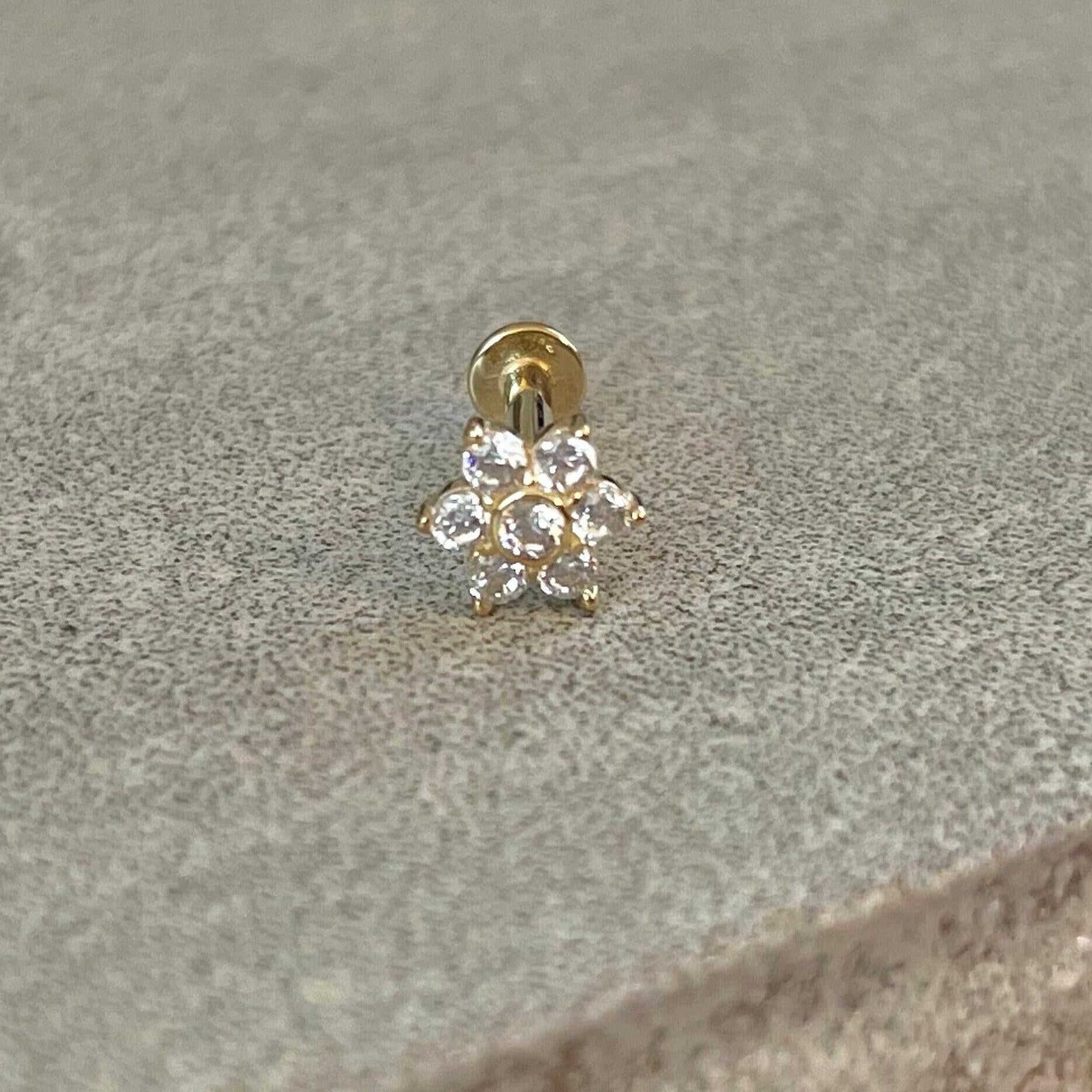 Luneda Bloom Solid Gold Flat Back Stud-Cartilage Earring-Elara Body Jewelry